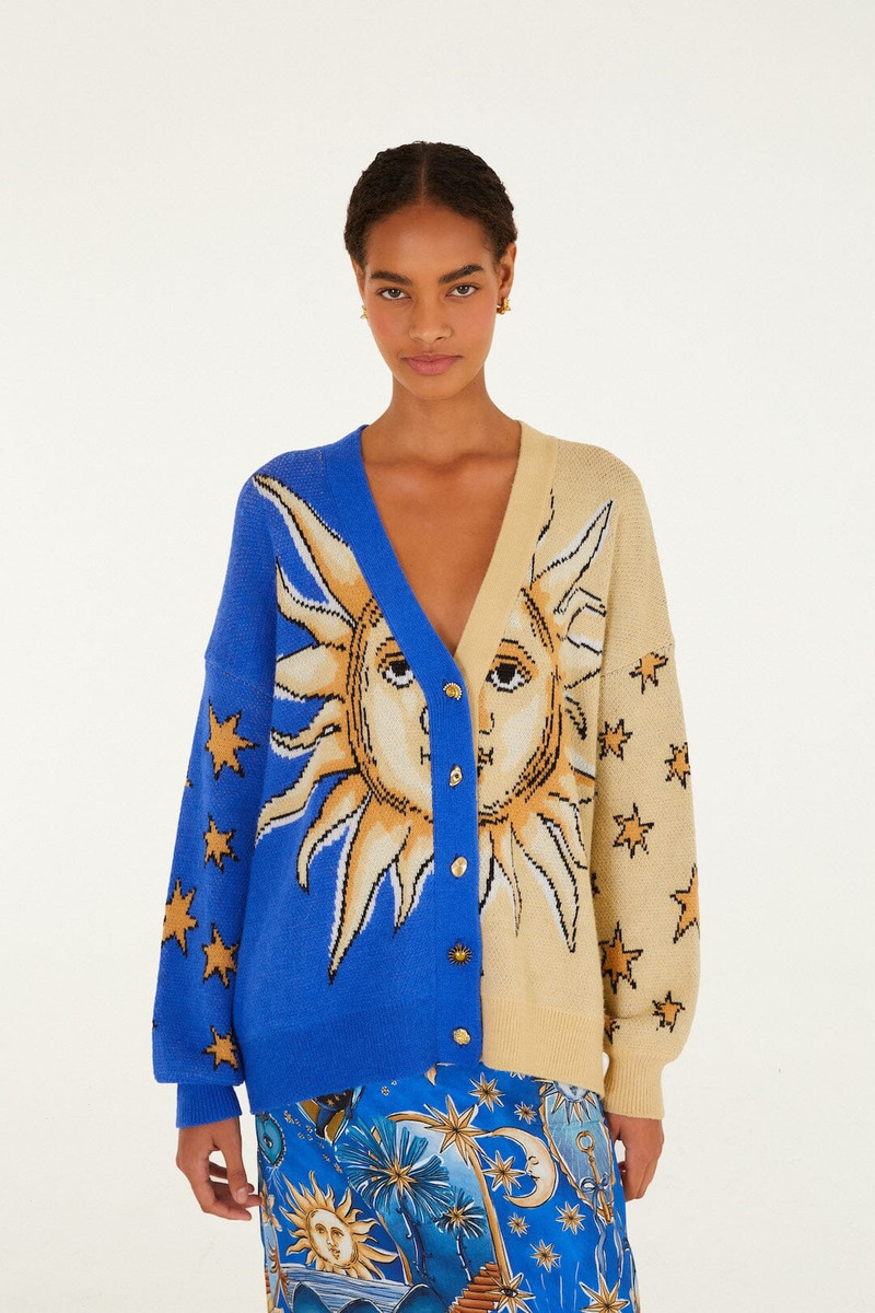 Mixed Mystical Sun Buttoned Knit Cardigan 1