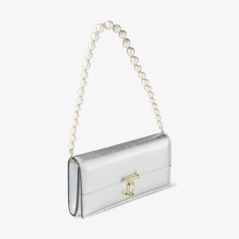 Avenue Wallet W/Chain
Silver Metallic Nappa Leather Wallet with Pearl Strap 7