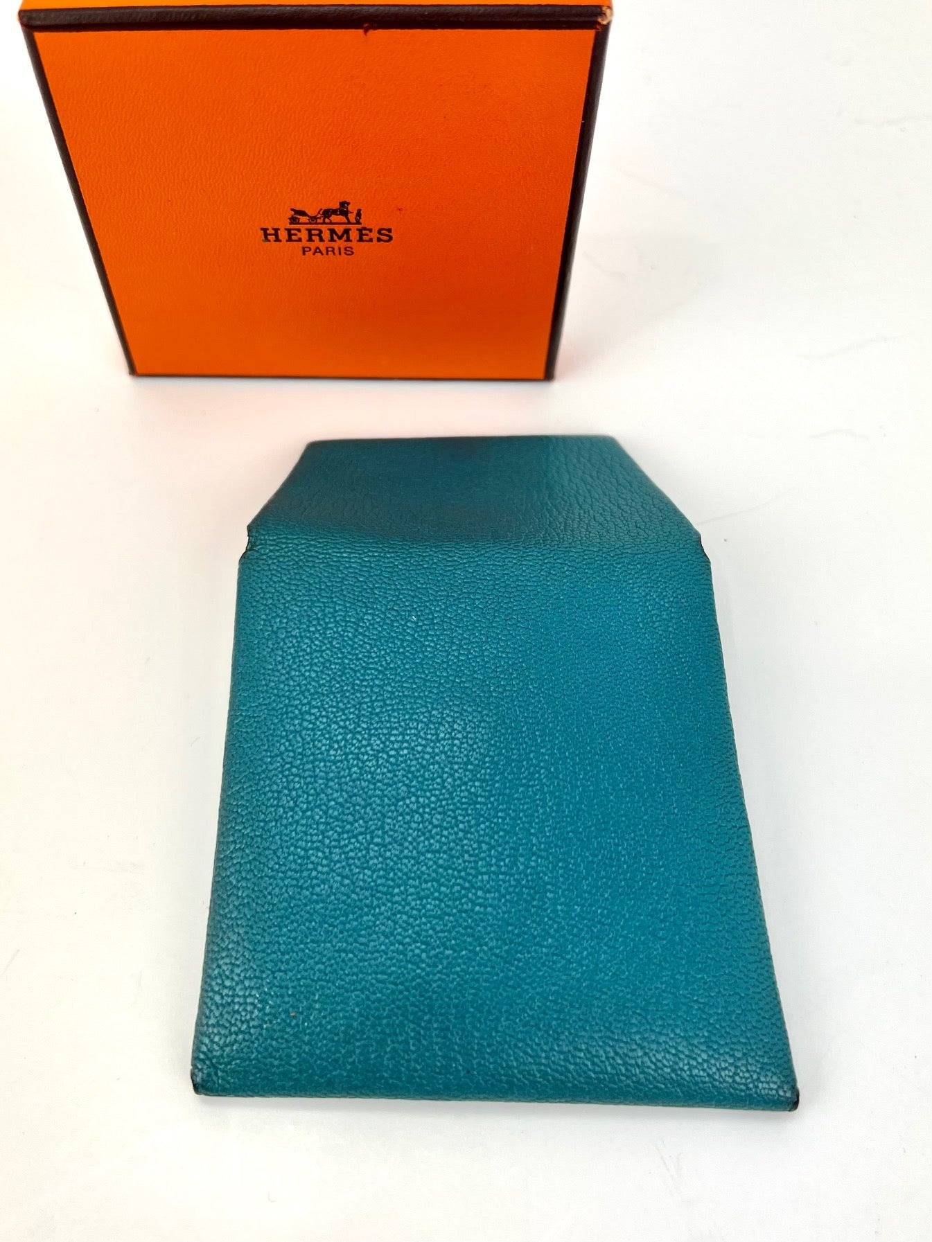 Hermès Chevre Mysore Bastia Verso Teal Blue Coin Purse W/Added Chain Preowned - 14