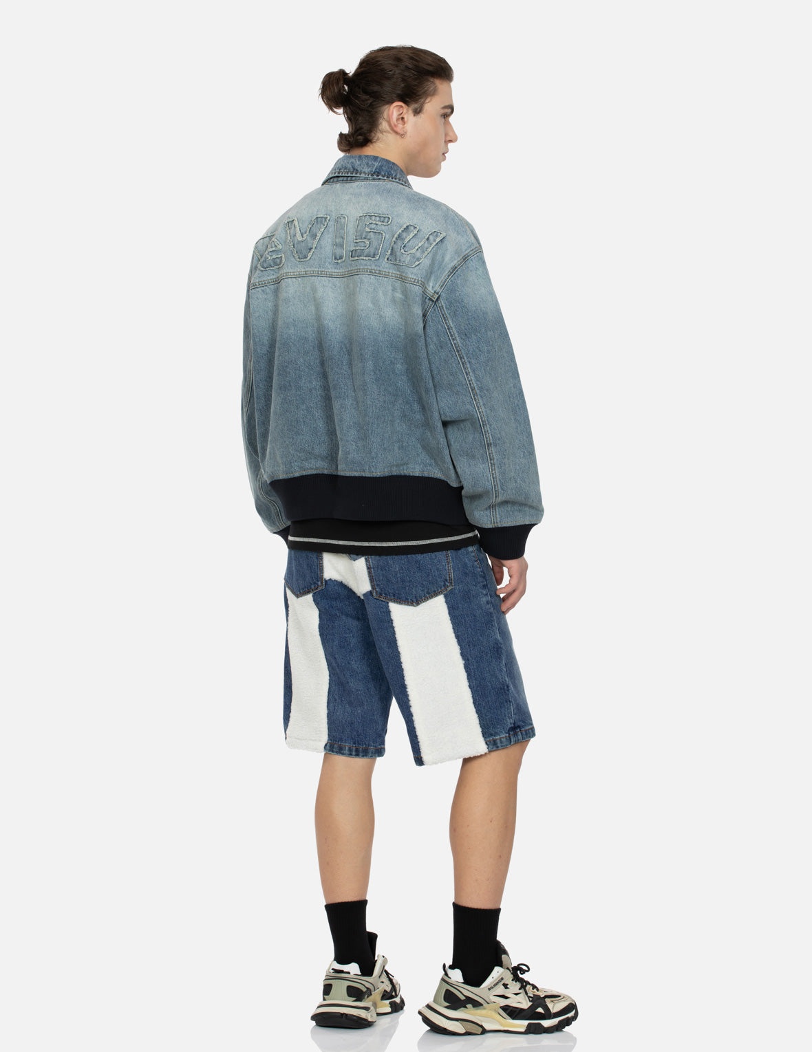 LOGO APPLIQUÉ EMBROIDERY OVERSIZED DENIM BOMBER JACKET - 3