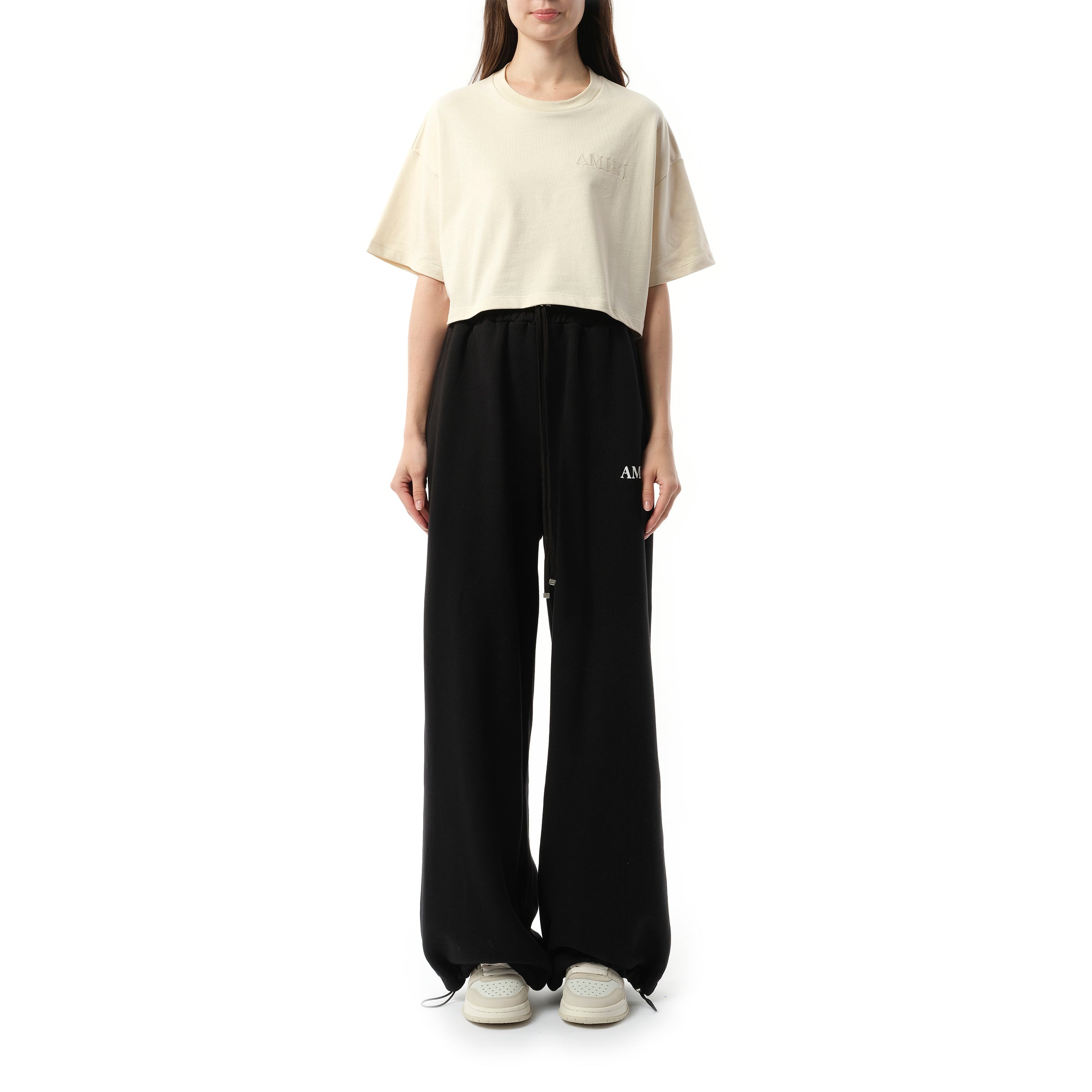 Amiri Embroidered Cropped T-Shirt in Alabaster - 4