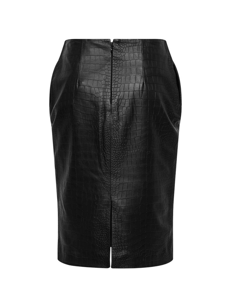 ALEX PERRY crocodile-embossed leather midi skirt outlook
