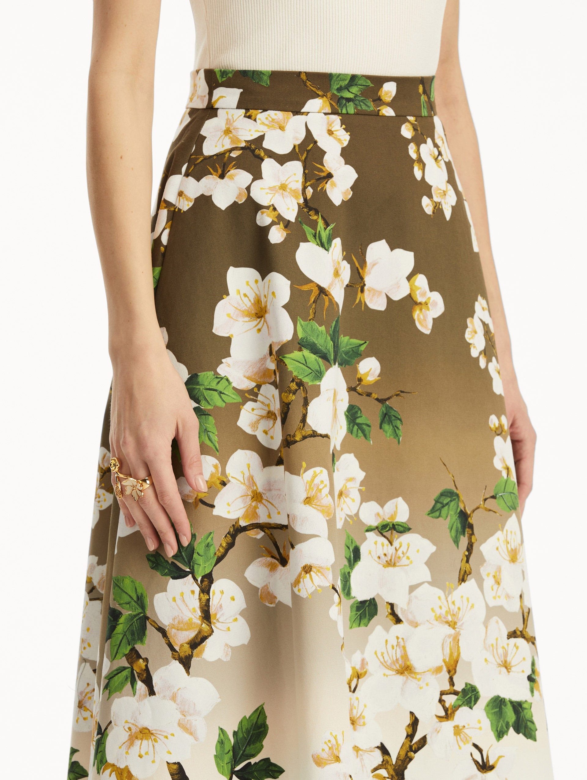 OMBRÉ CHERRY BLOSSOM COTTON POPLIN SKIRT - 5
