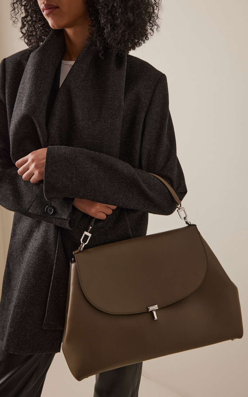 TOTEME T-lock Leather Satchel taupe outlook