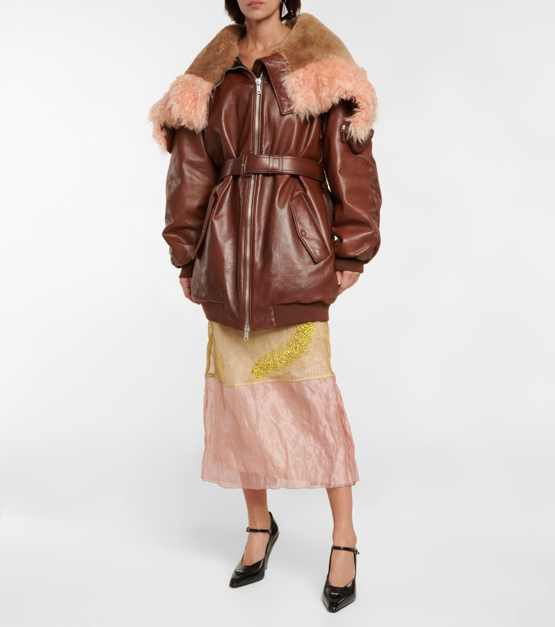 Prada Mohair and shearling-trimmed leather coat outlook