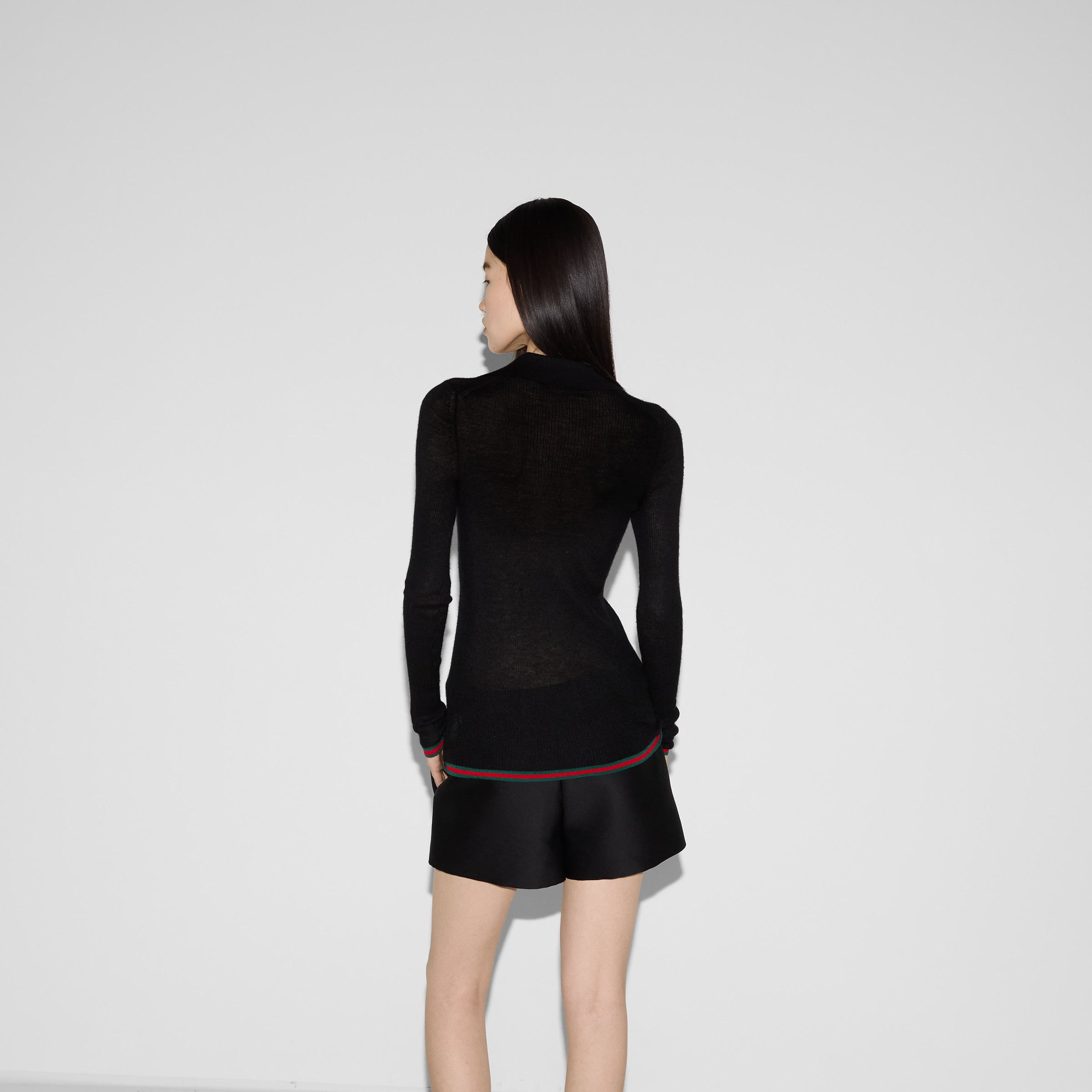 Cashmere and silk polo top with Web - 4