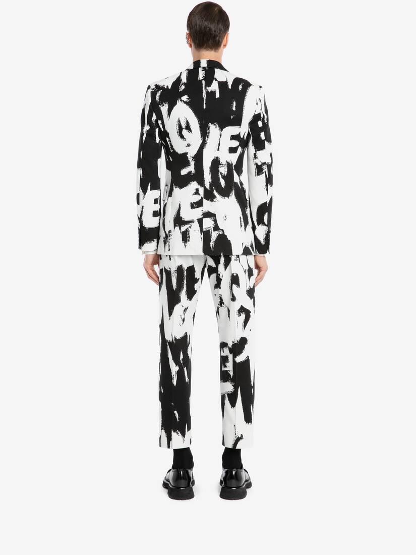Mcqueen Graffiti Single-breasted Jacket in White/black - 4
