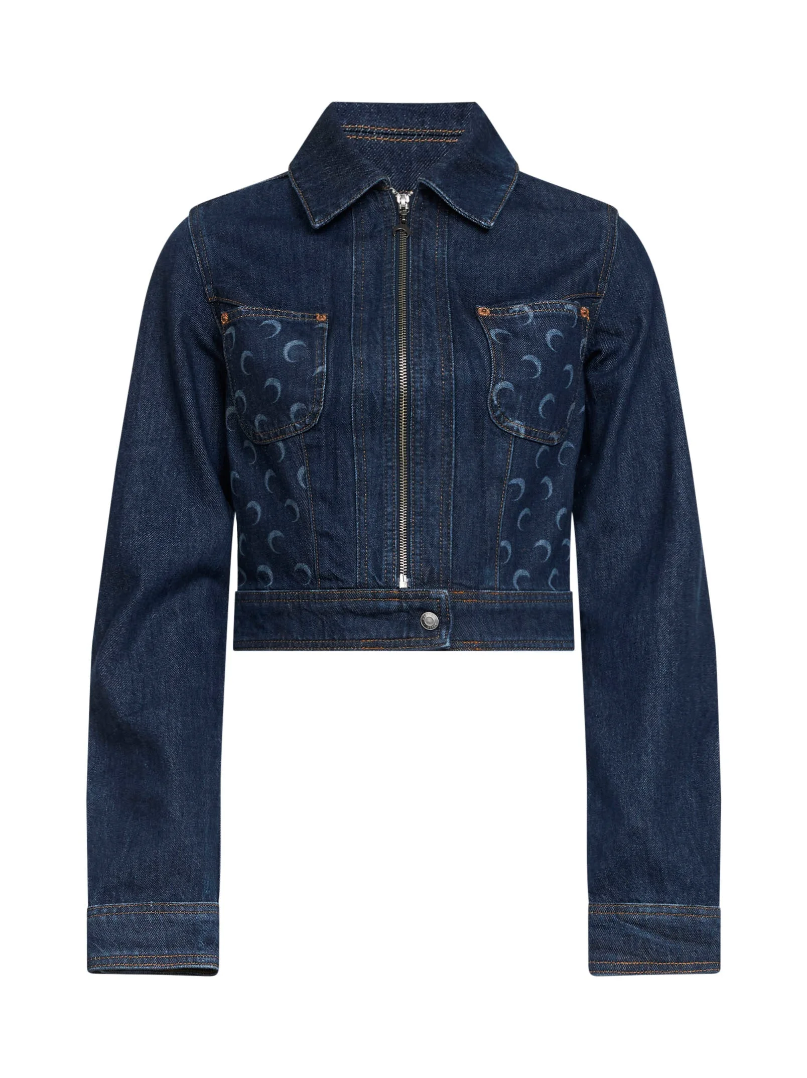 Midnight blue organic denim cropped trucker jacket - 1