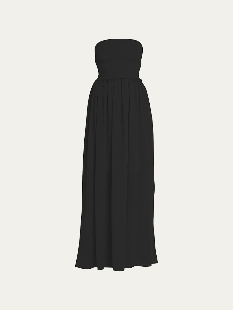 Calista Smocked Strapless Side-Split Coverup Dress - 1