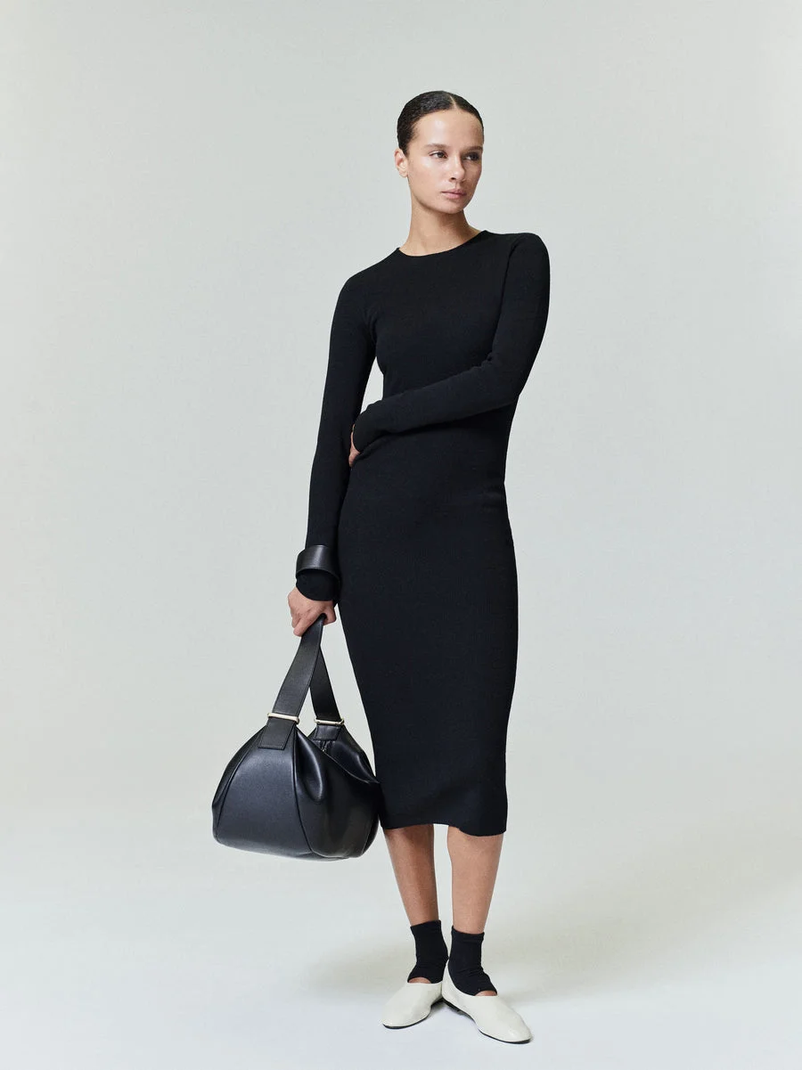 Womens Rib Long Sleeve Dress - 1