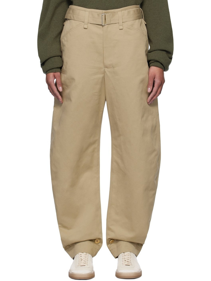 Beige Belted Tapered Trousers 1