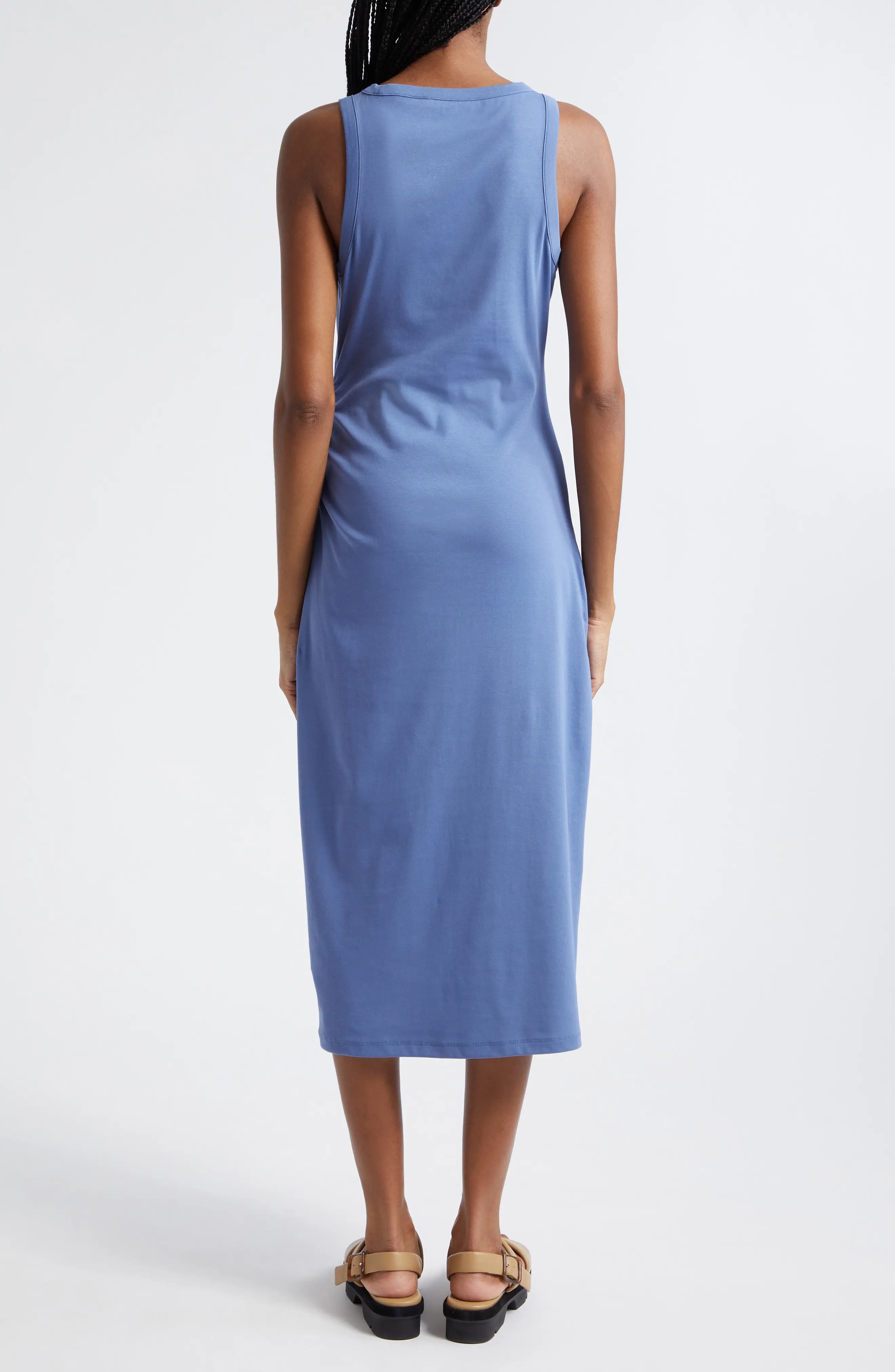 Side Drape Stretch Cotton Midi Dress - 2