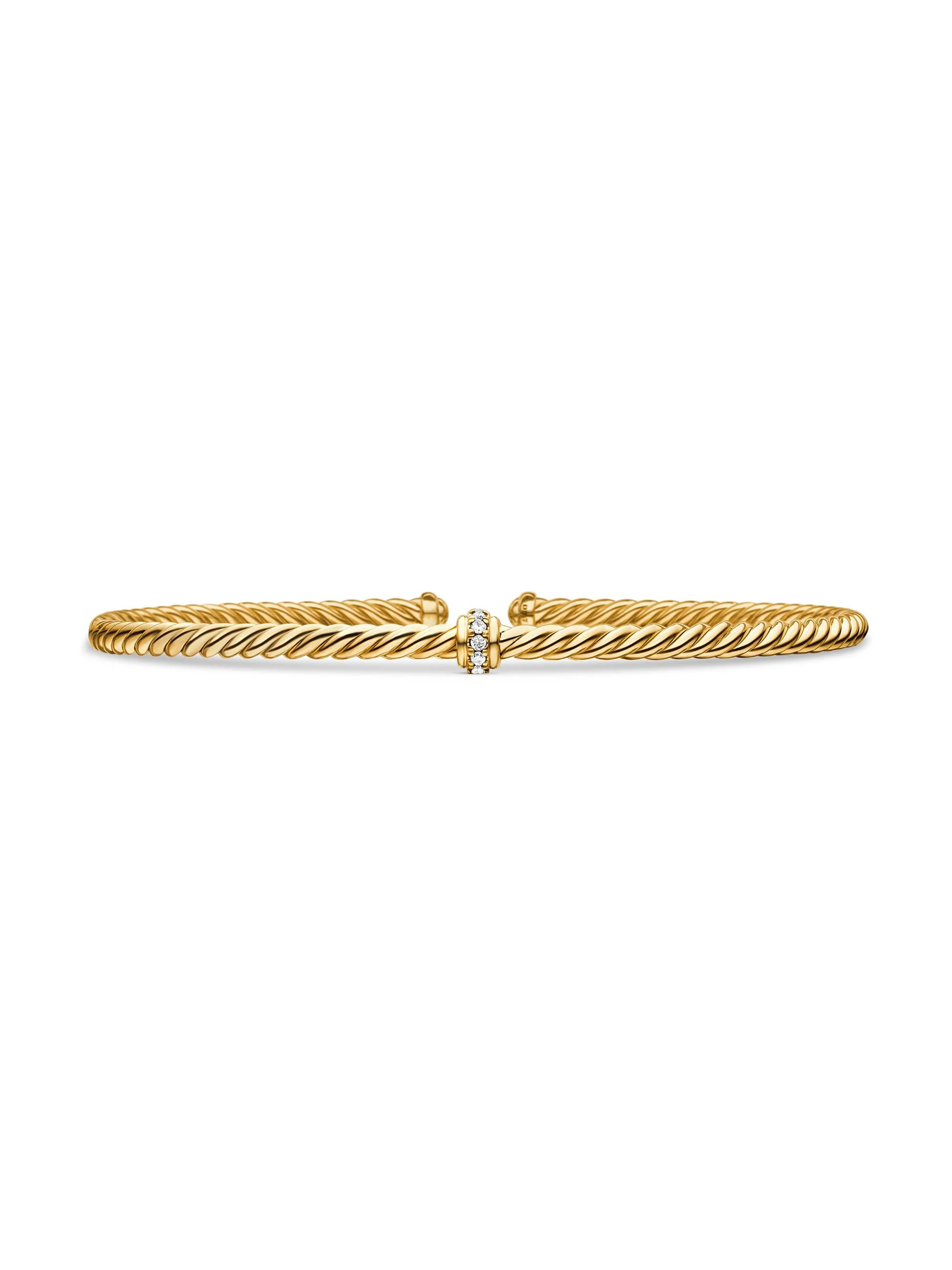 Women's Cable 18K Gold & Diamond Station Cuff Bracelet - Gold - 1