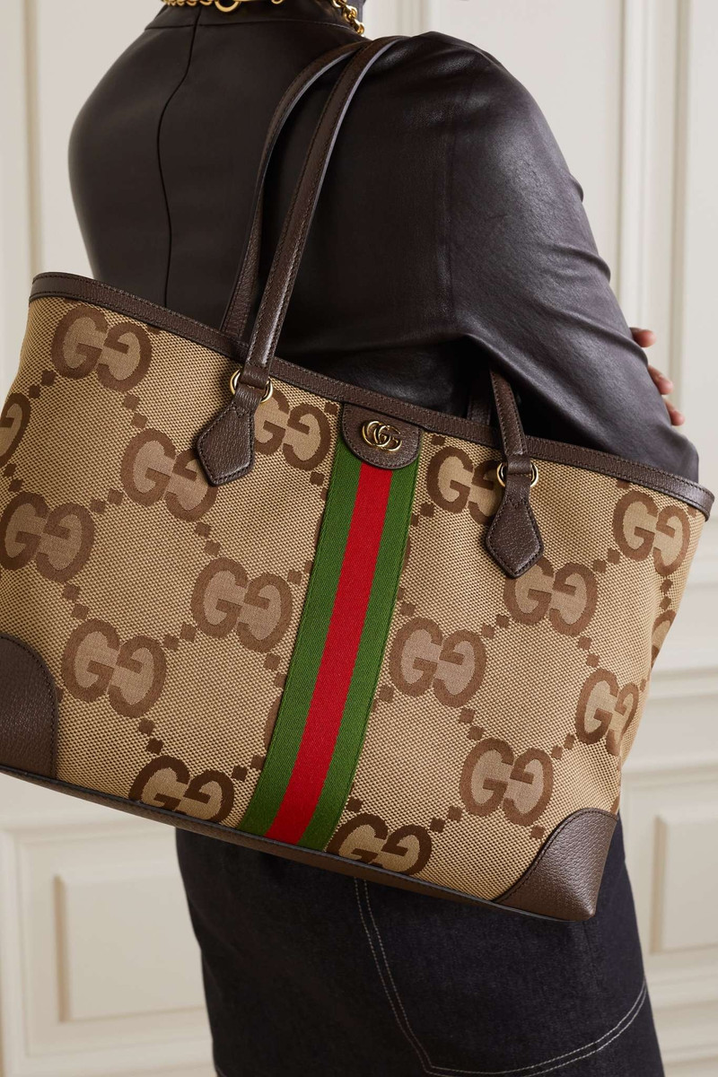 GUCCI Ophidia Jumbo GG medium leather-trimmed canvas-jacquard tote outlook