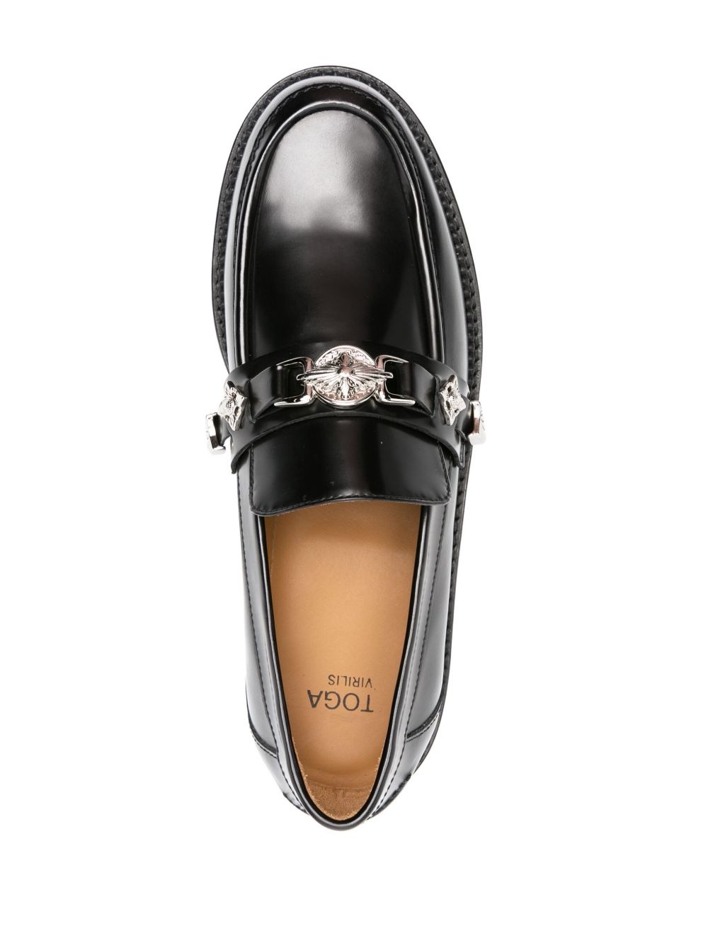 logo-plaque leather loafers - 4