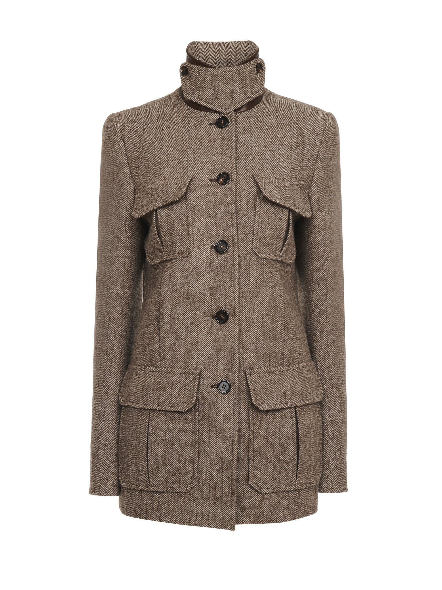 LONG OFFICER JACKET IN HERRINGBONE WOOL - 1