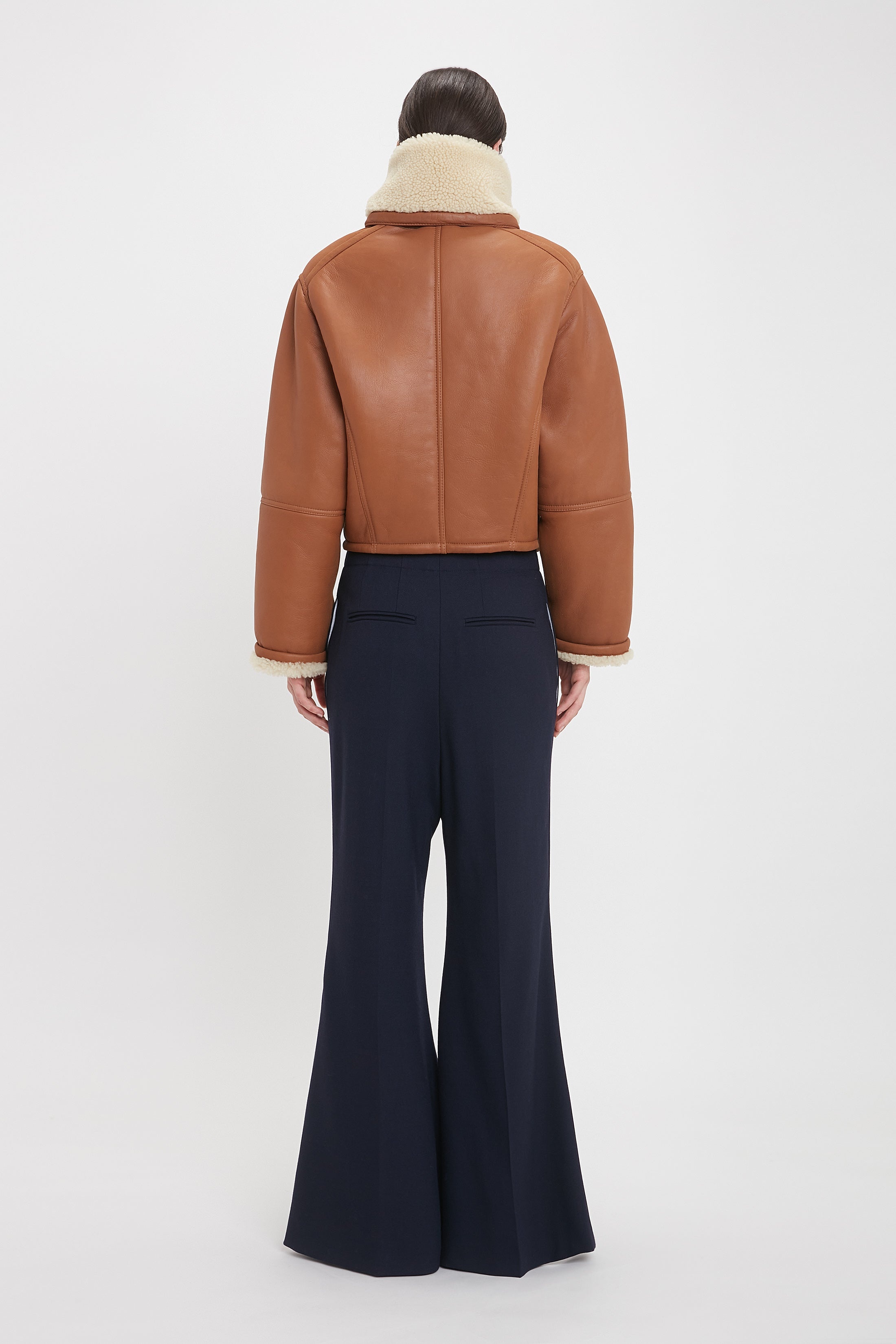 Shearling Pea Coat In Tan-Cream - 4