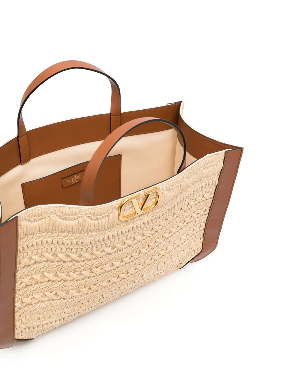 VLogo Signature embroidered raffia tote bag - 6