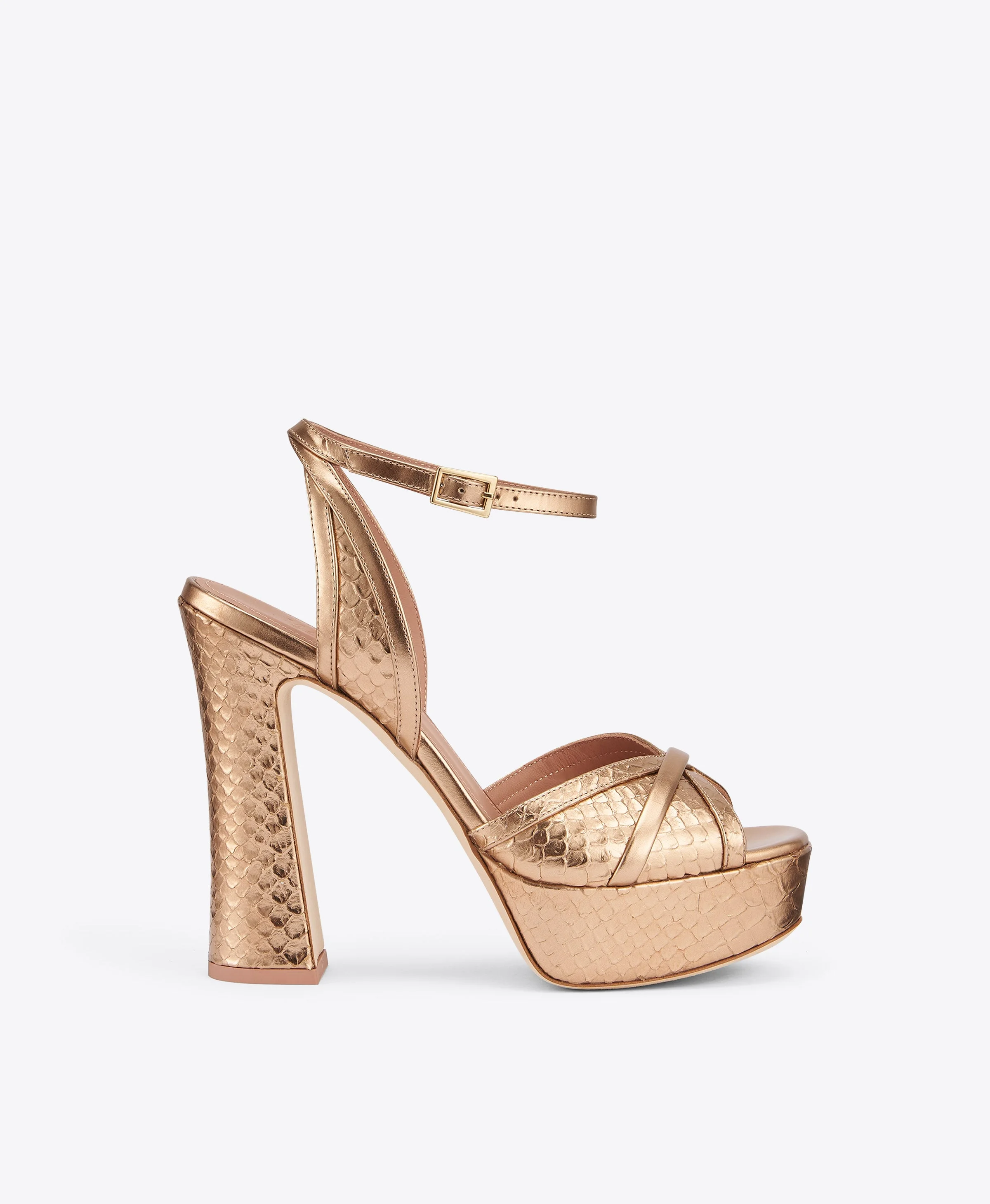 Sylvie 125 Gold Embossed Leather Platform Sandals - 1