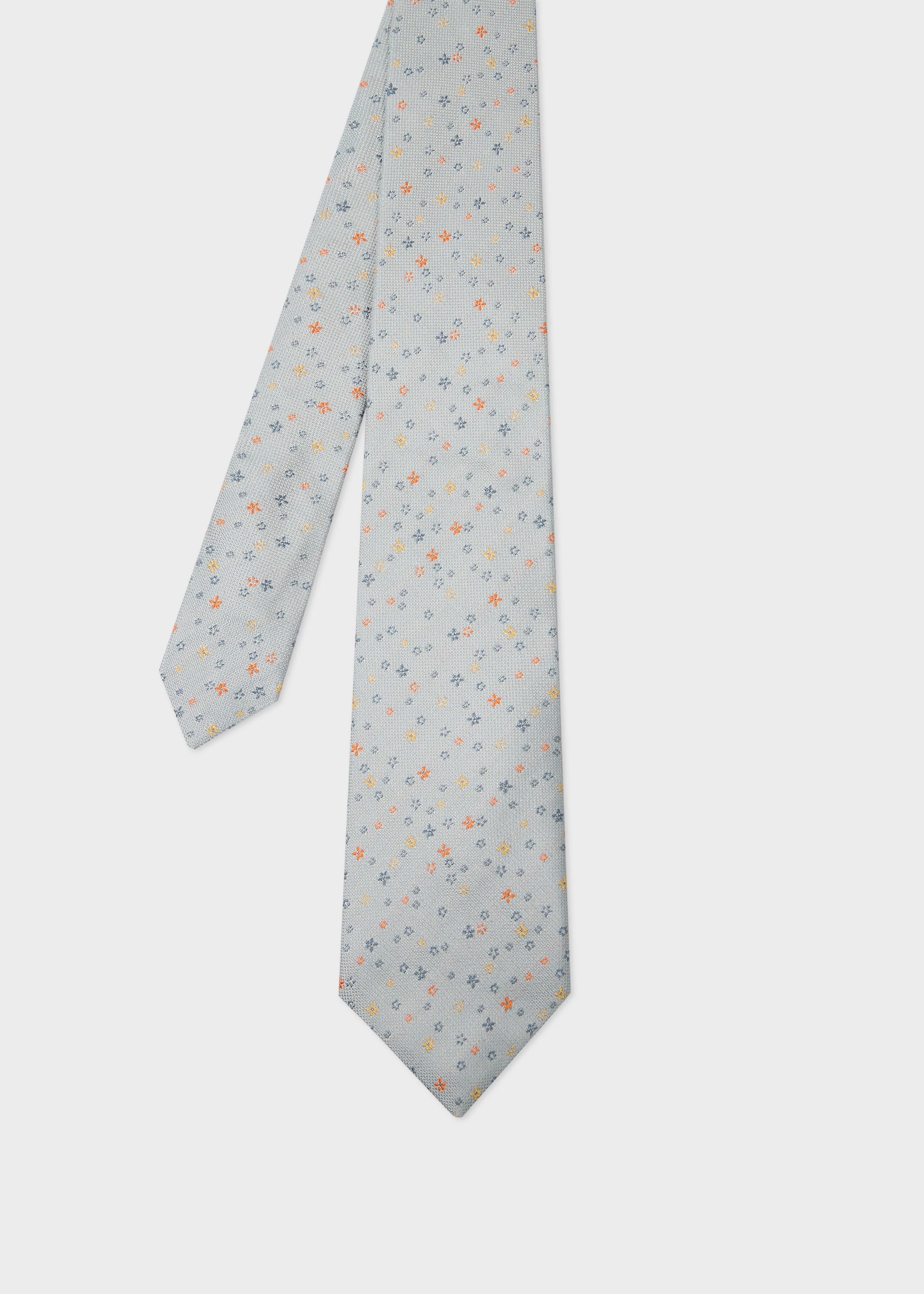 Pale Blue Silk 'Ditsy Floral' Tie - 1