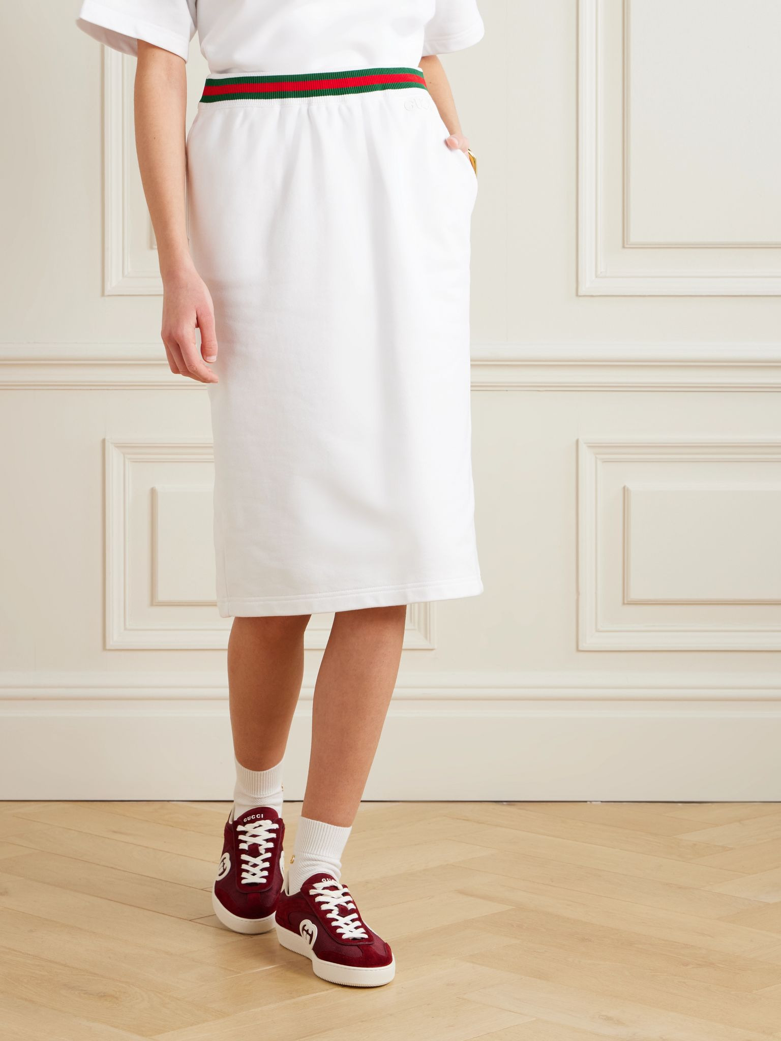 Striped cotton-jersey skirt White - 3