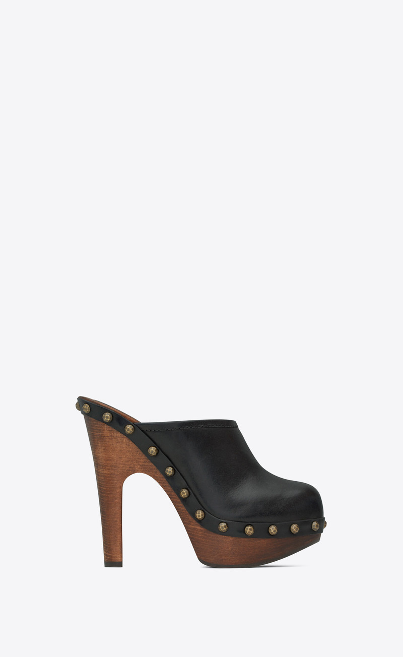 joan platform clogs in smooth leather and wood - 1