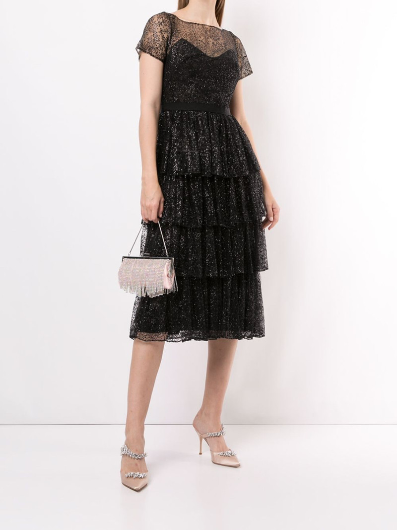 SHORT SLEEVE TIERED GLITTER MIDI DRESS 3