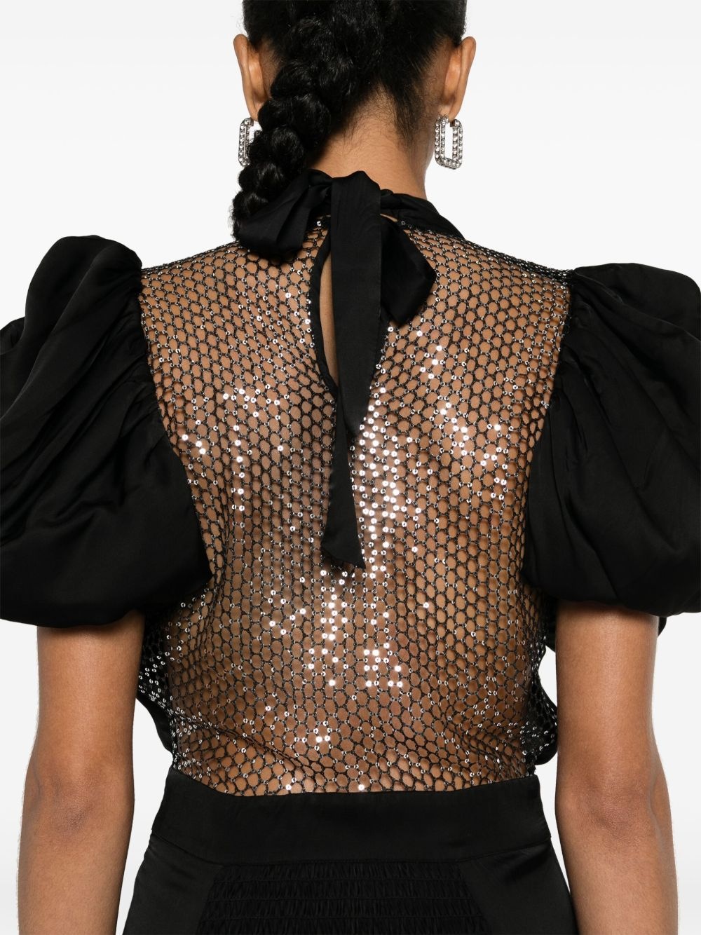puff-sleeve  sequin embellished midi dress - 5