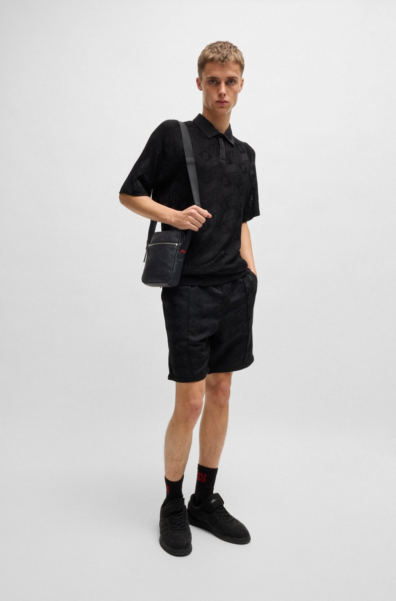 HUGO FAUX-LEATHER REPORTER BAG WITH STACKED AND GEOMETRIC LOGOS outlook