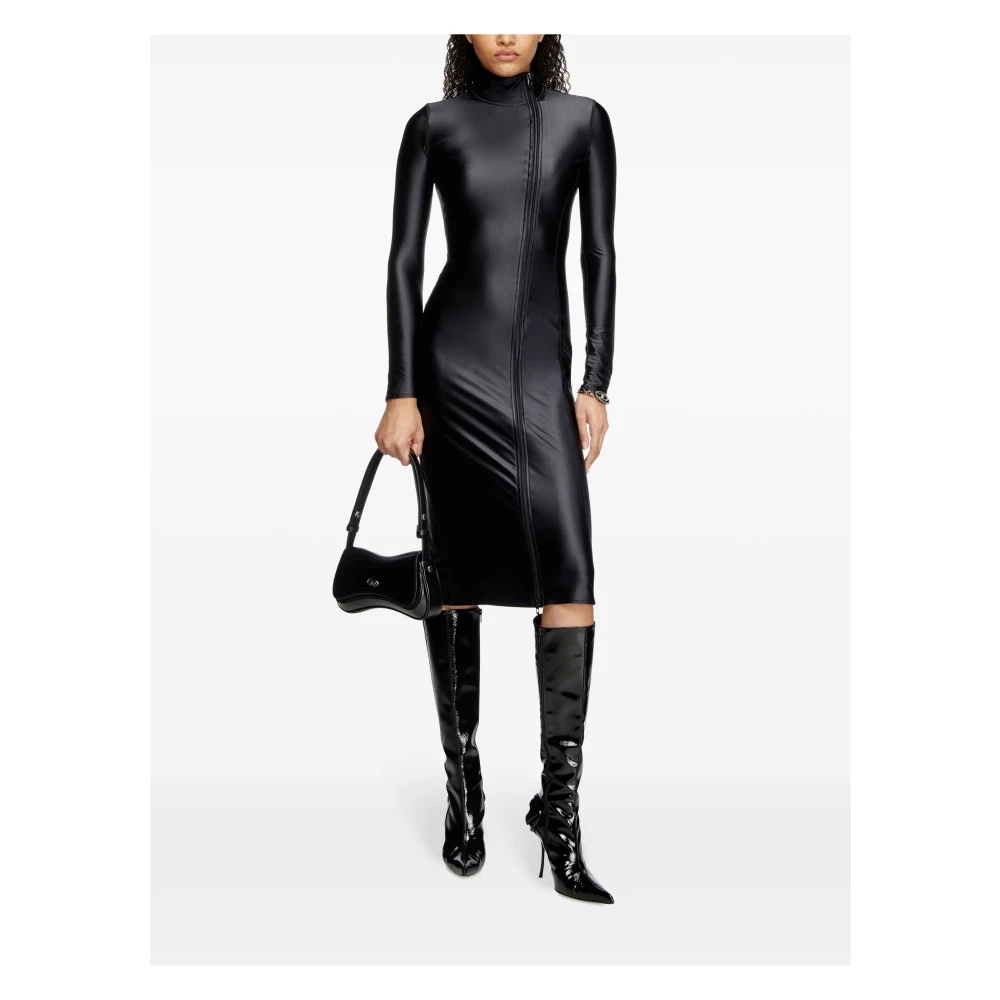 Diesel BLACK MIDI DRESS WITH METALLIC SHEEN | miinto