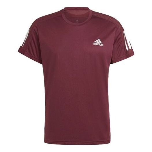 Men's adidas Gym Casual Round Neck Running Short Sleeve Deep Red T-Shirt H34496 - 1