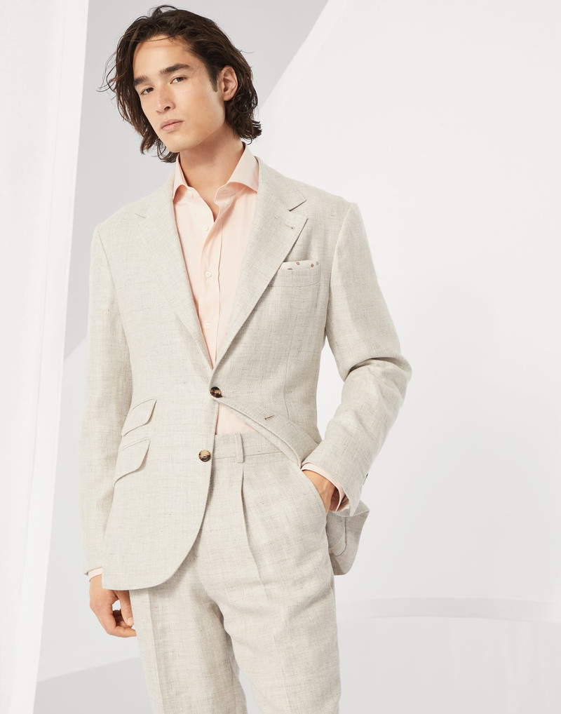 Linen, wool and silk diagonal deconstructed Cavallo blazer 1