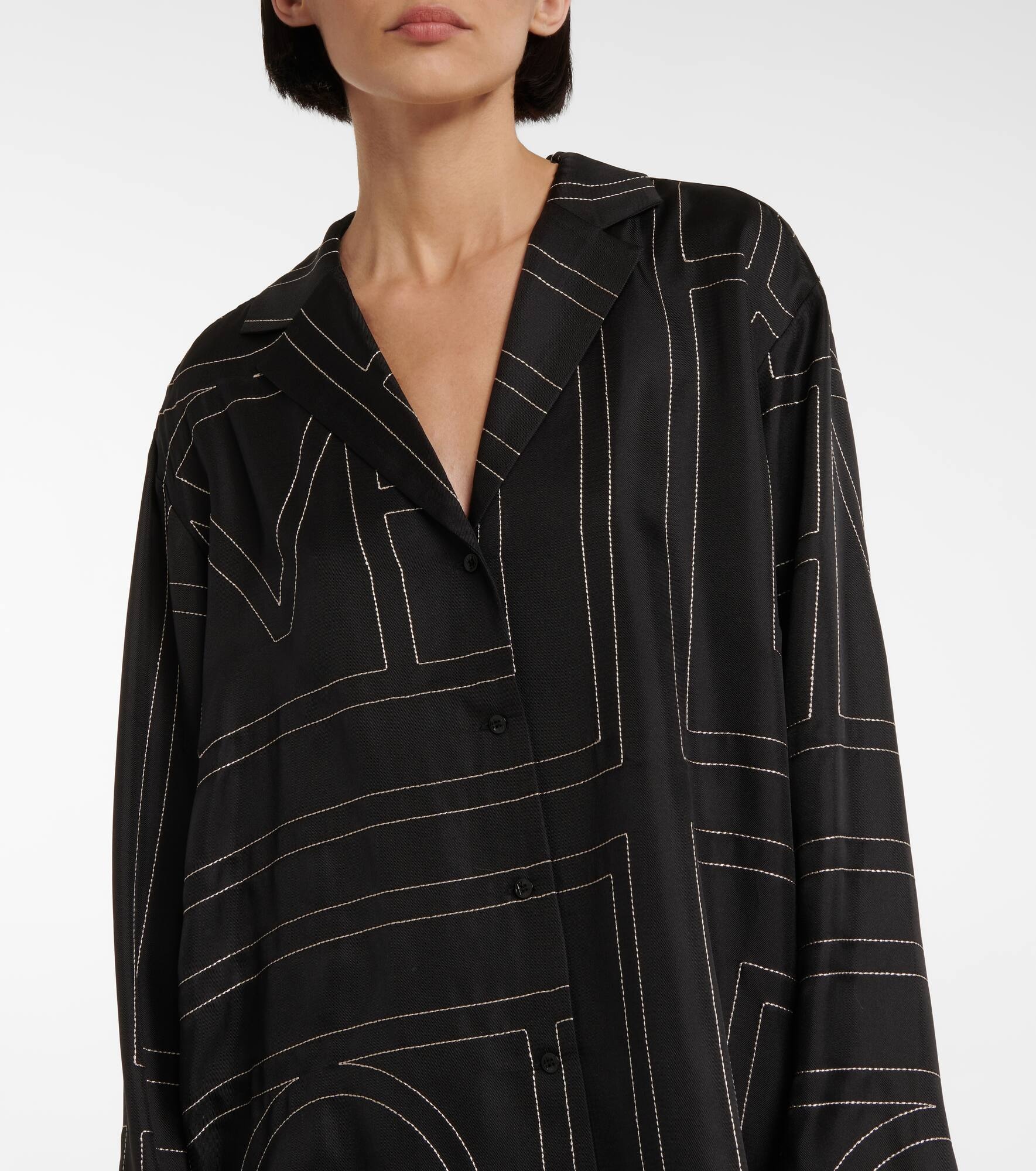 Logo-embroidered silk shirt - 4