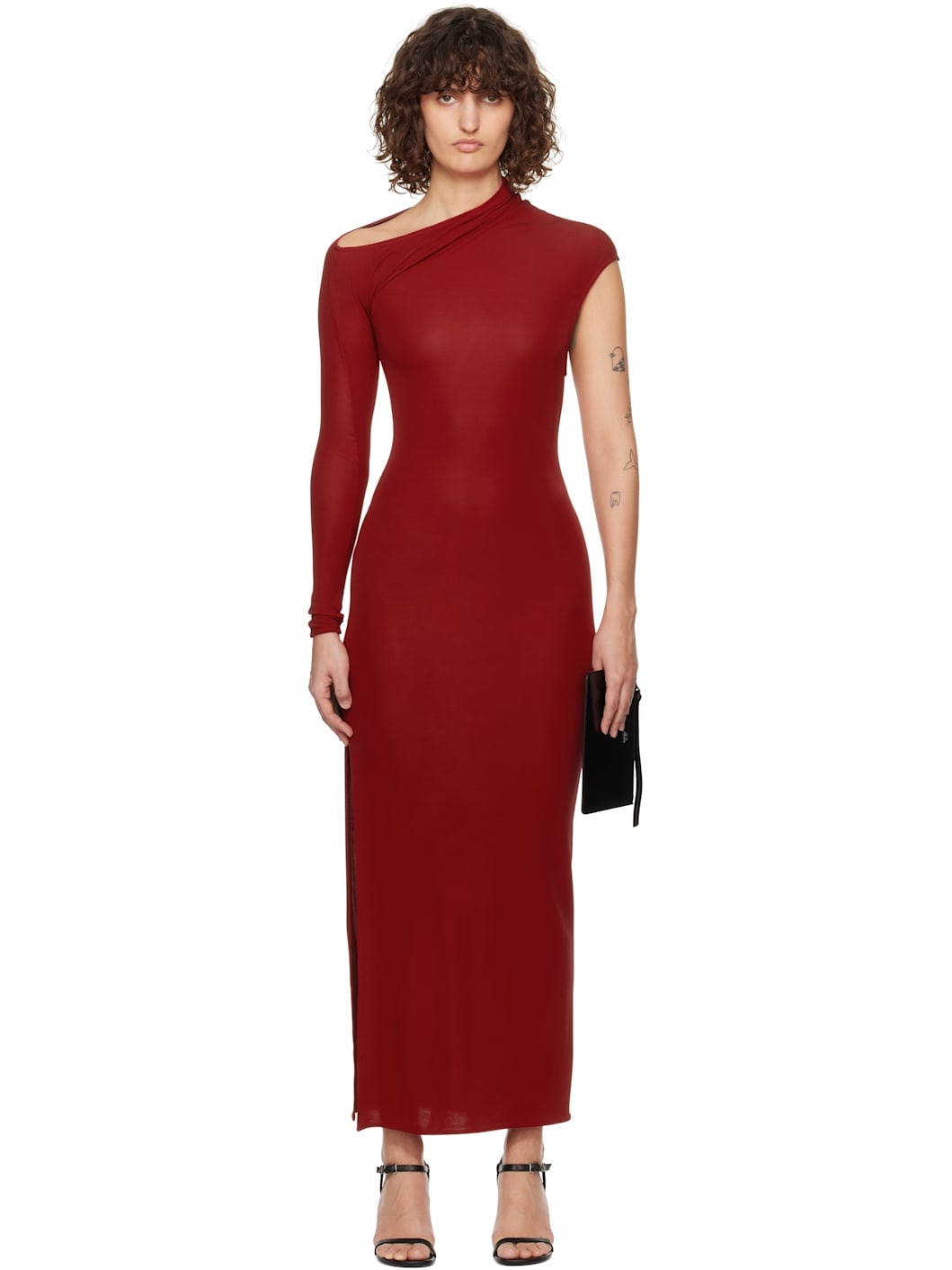 Red Asymmetric Maxi Dress - 1