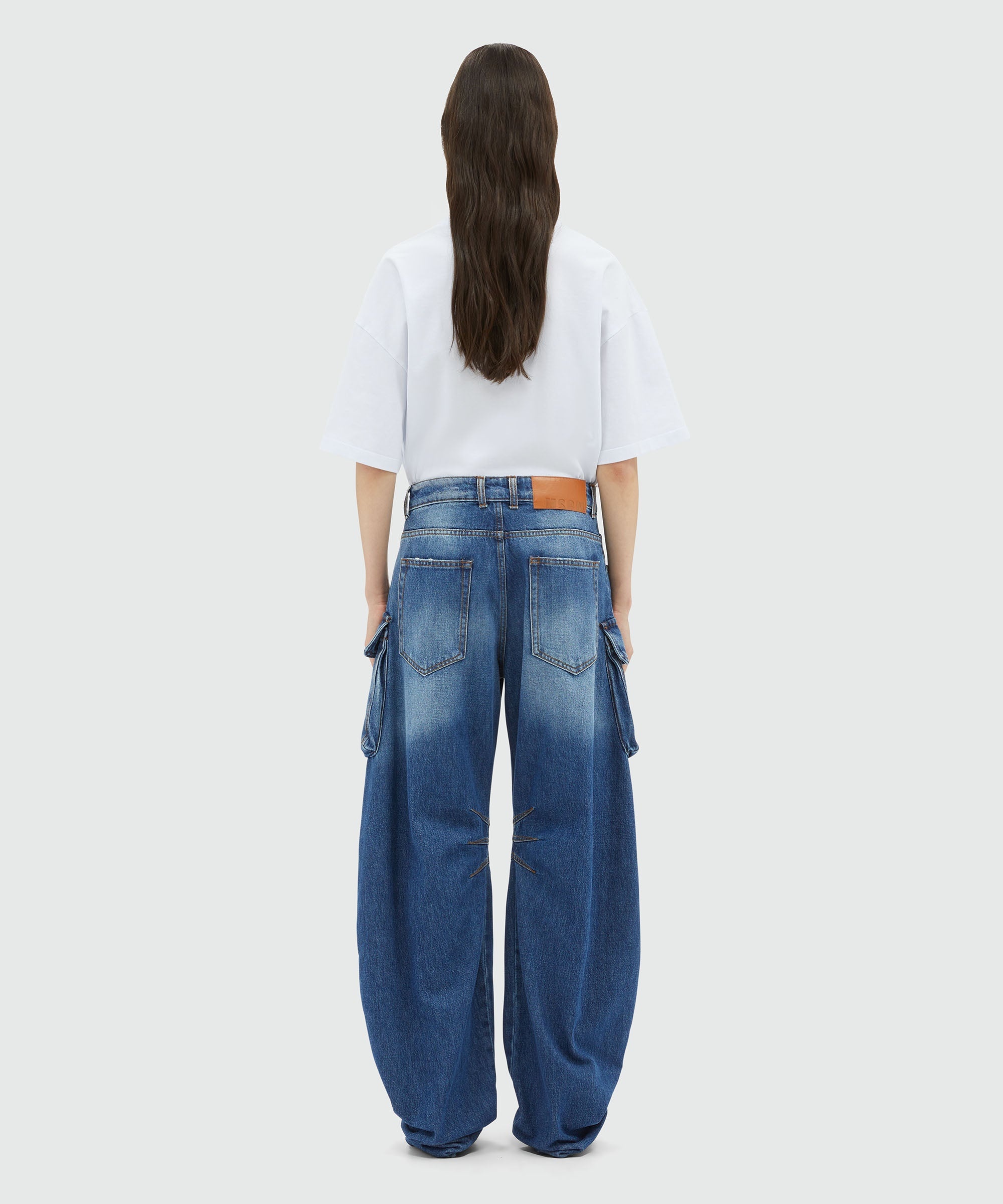 Pre-washed denim cargo pants - 3