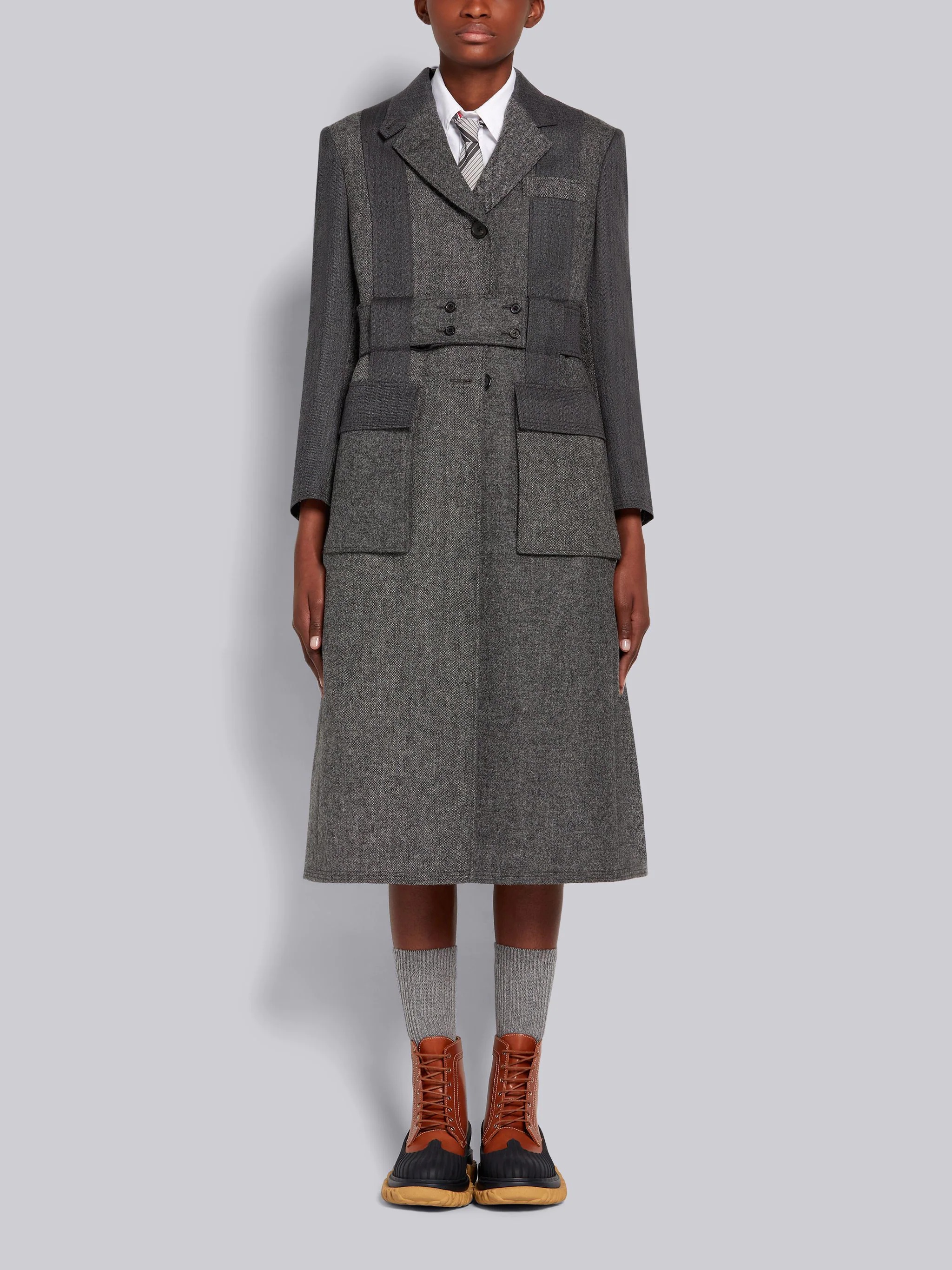 Silver Shetland Wool Open Pleat Back Norfolk Overcoat - 1