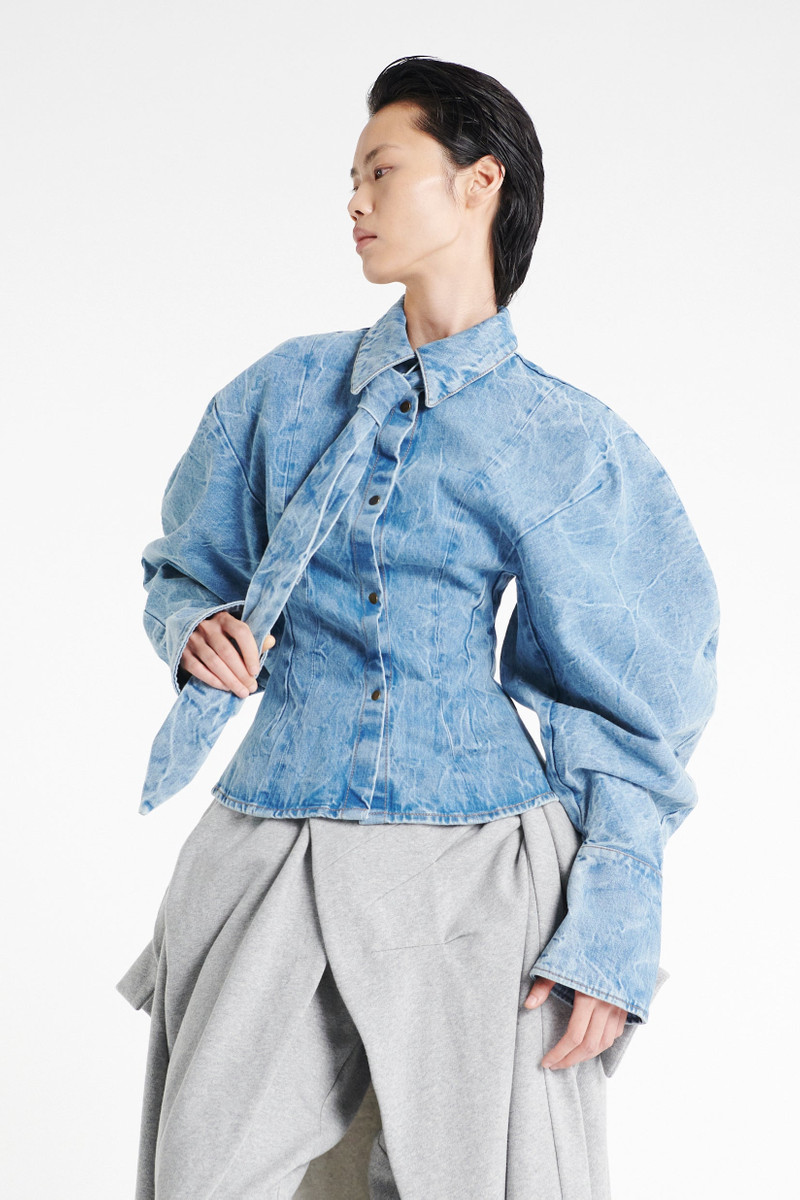 PUFF SLEEVE SHIRT INDIGO ACID WASH 2