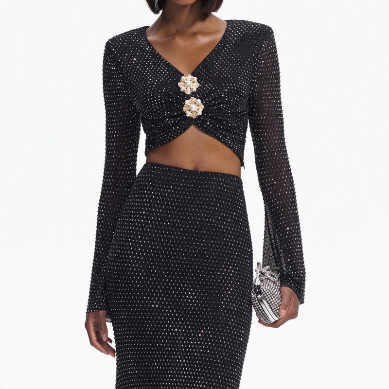 Black Rhinestone Flared Sleeve Top 4