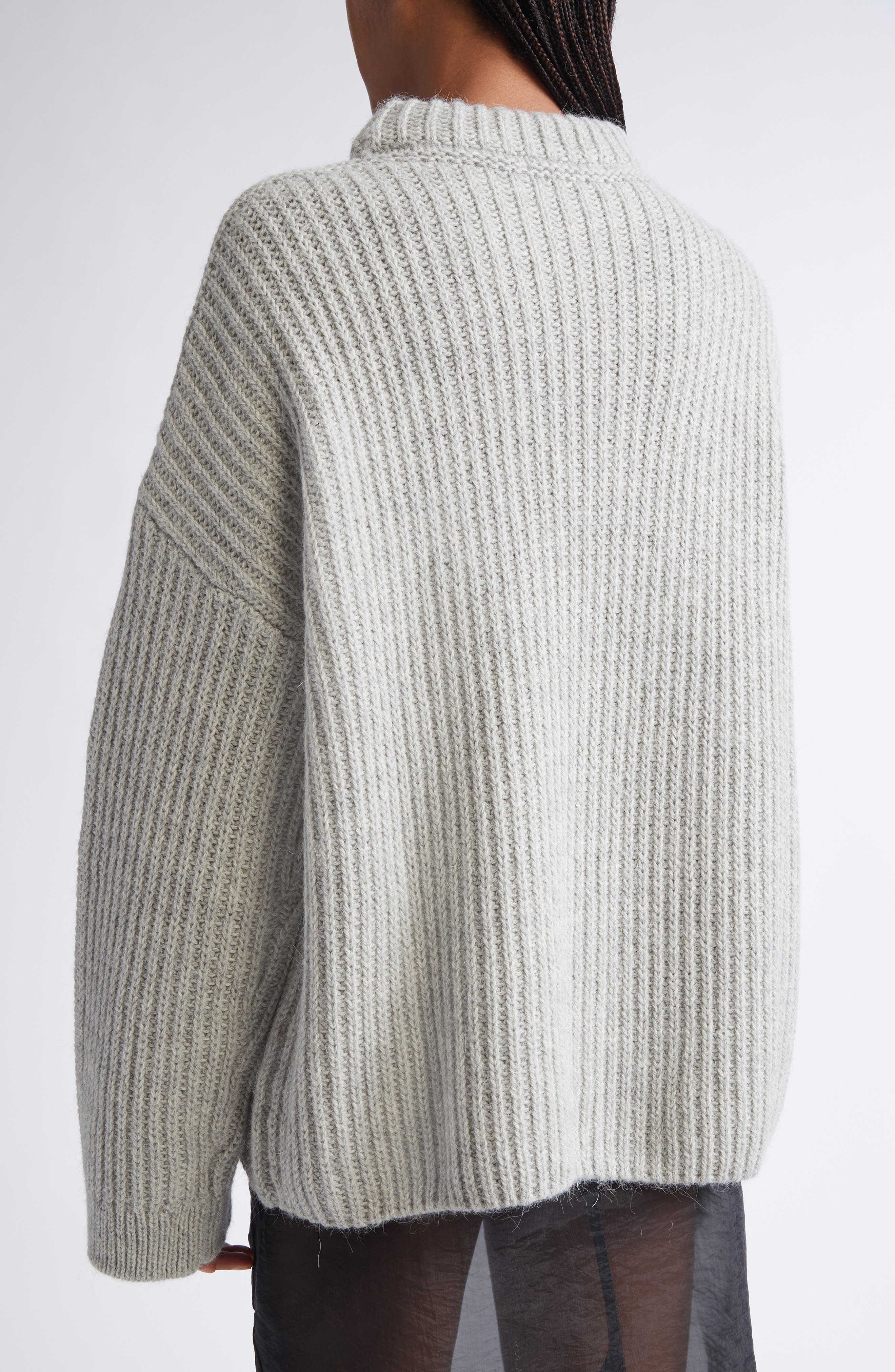 Cecilie Bahnsen Belinda Mixed Stitch Wool & Alpaca Sweater in Grey at Nordstrom - 3