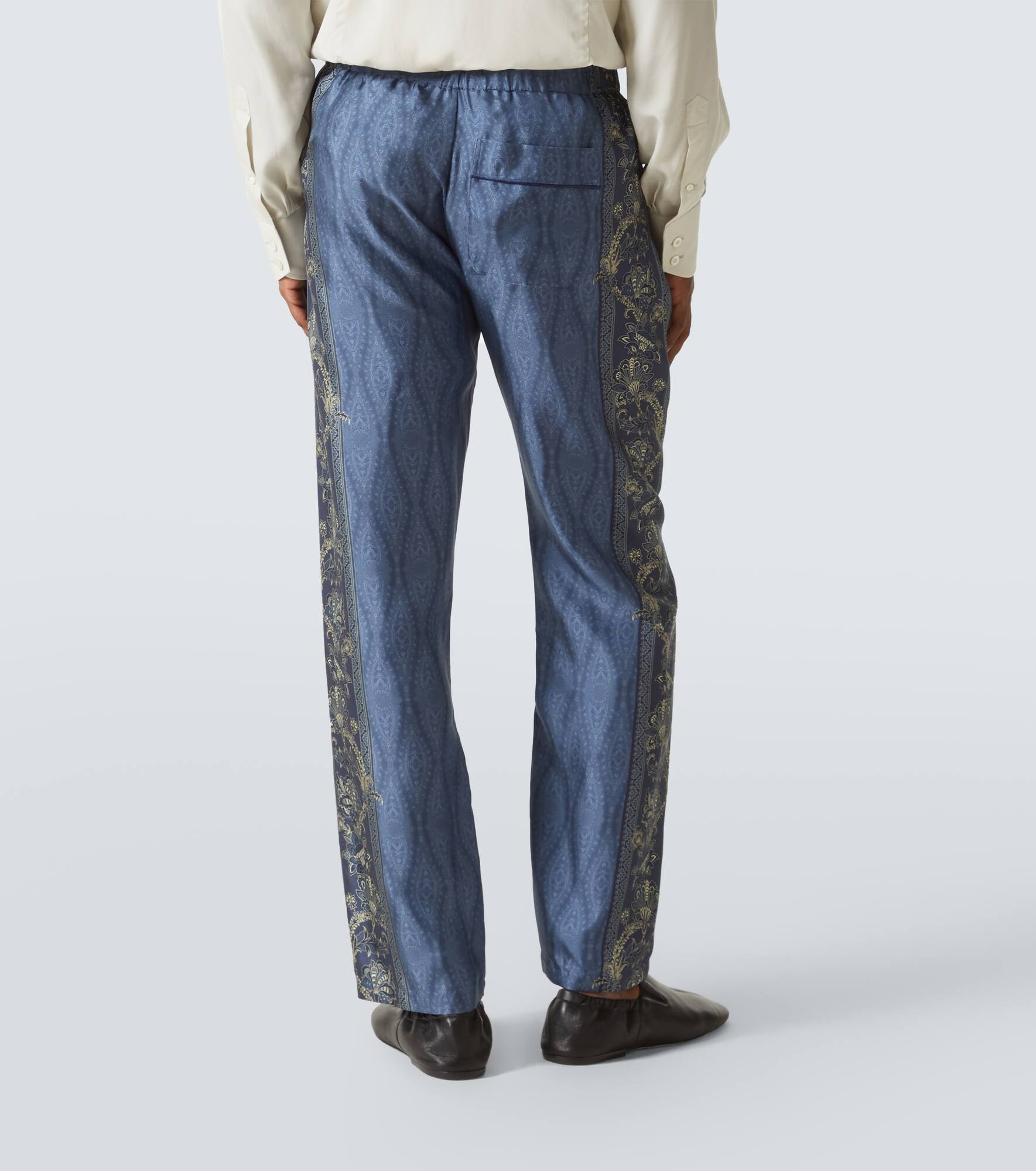 Paisley silk wide-leg pants - 4