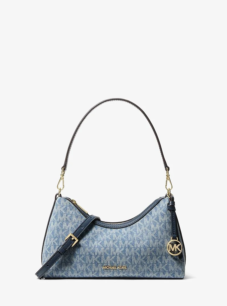 Sammy Small Signature Logo Print Denim Convertible Crossbody Bag - 1