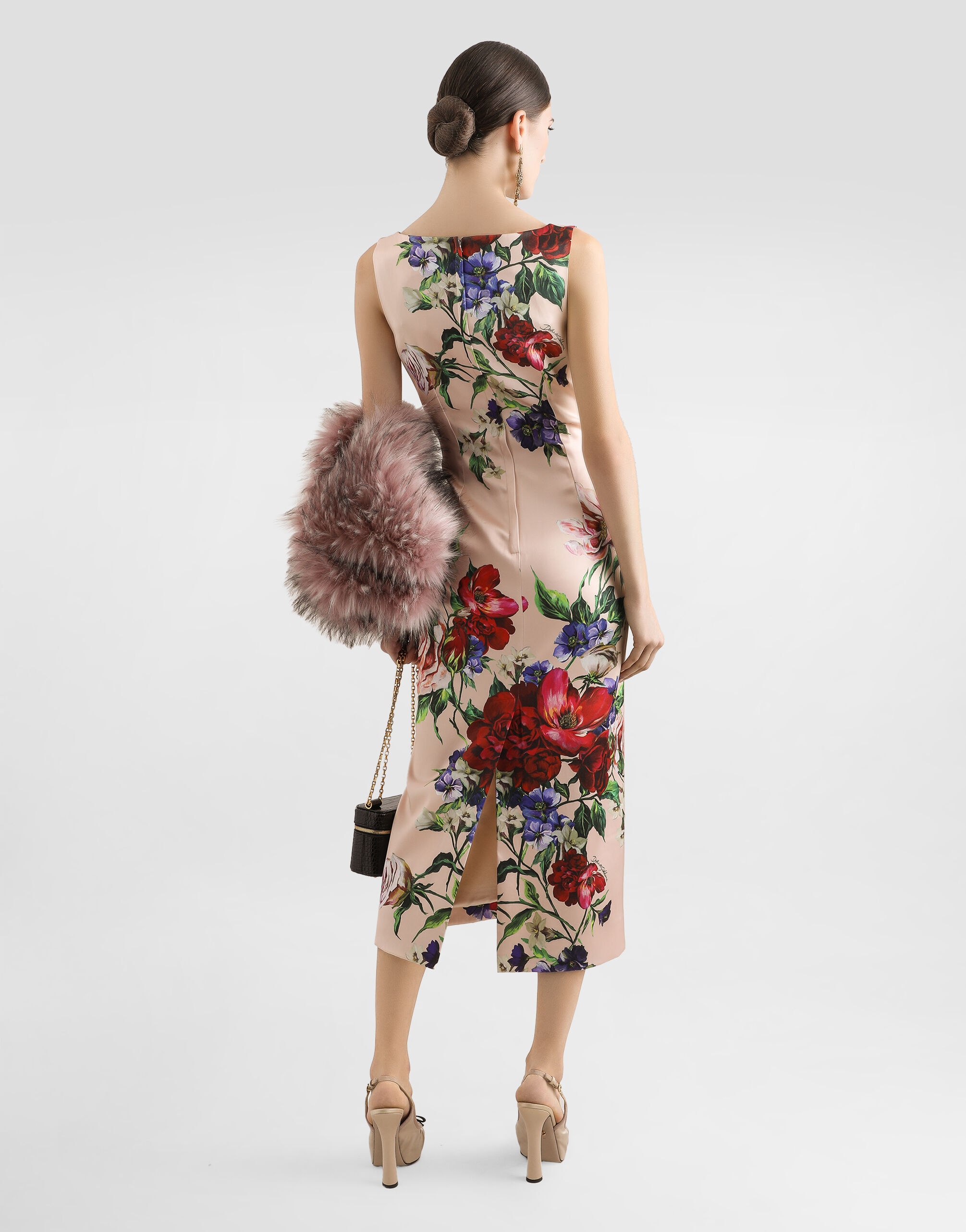 Satin calf-length sheath dress with floral print - 3