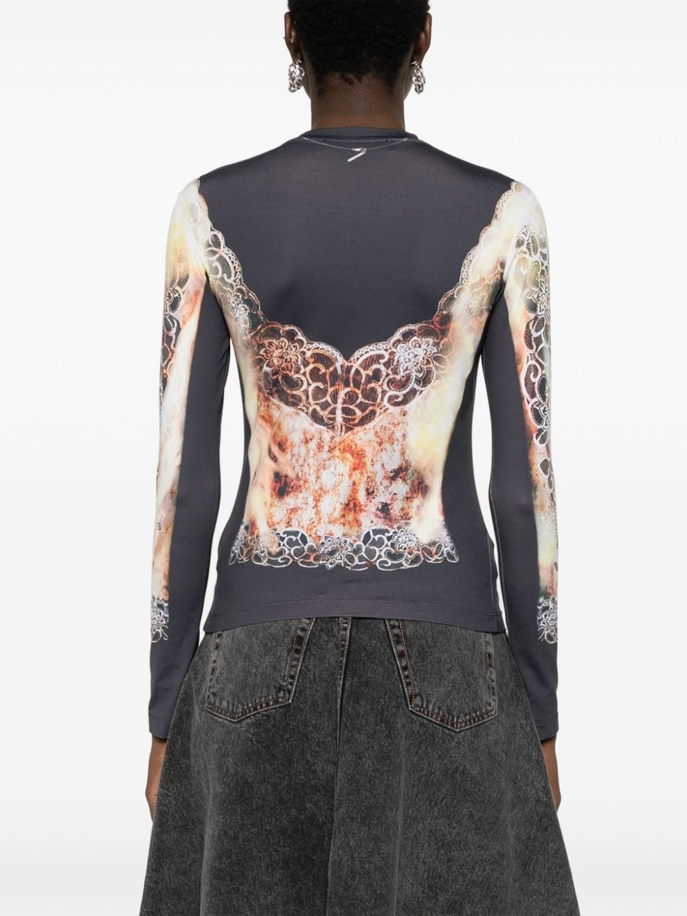 lace-print jersey top - 4