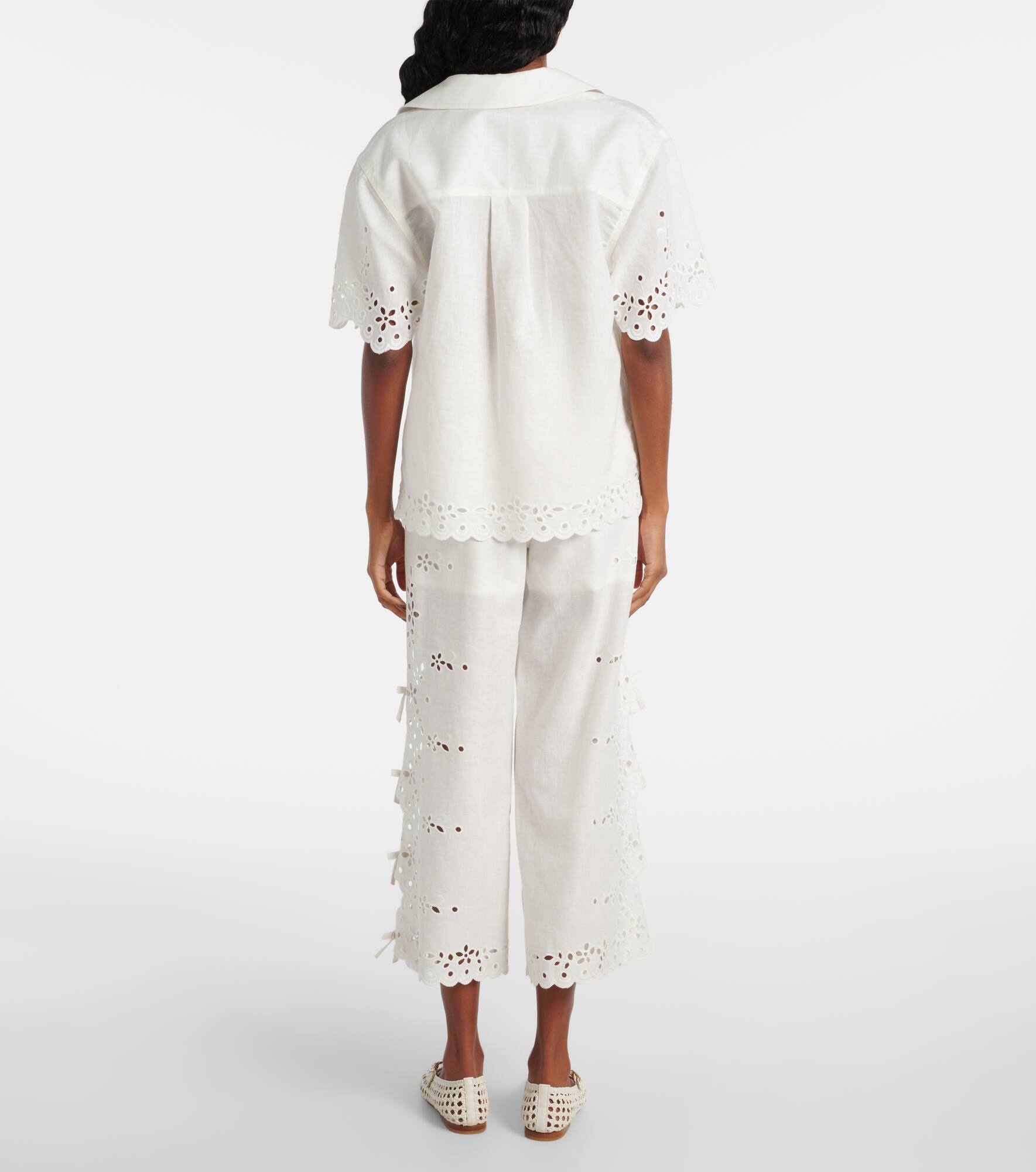 Embroidered cutout linen and cotton top - 3