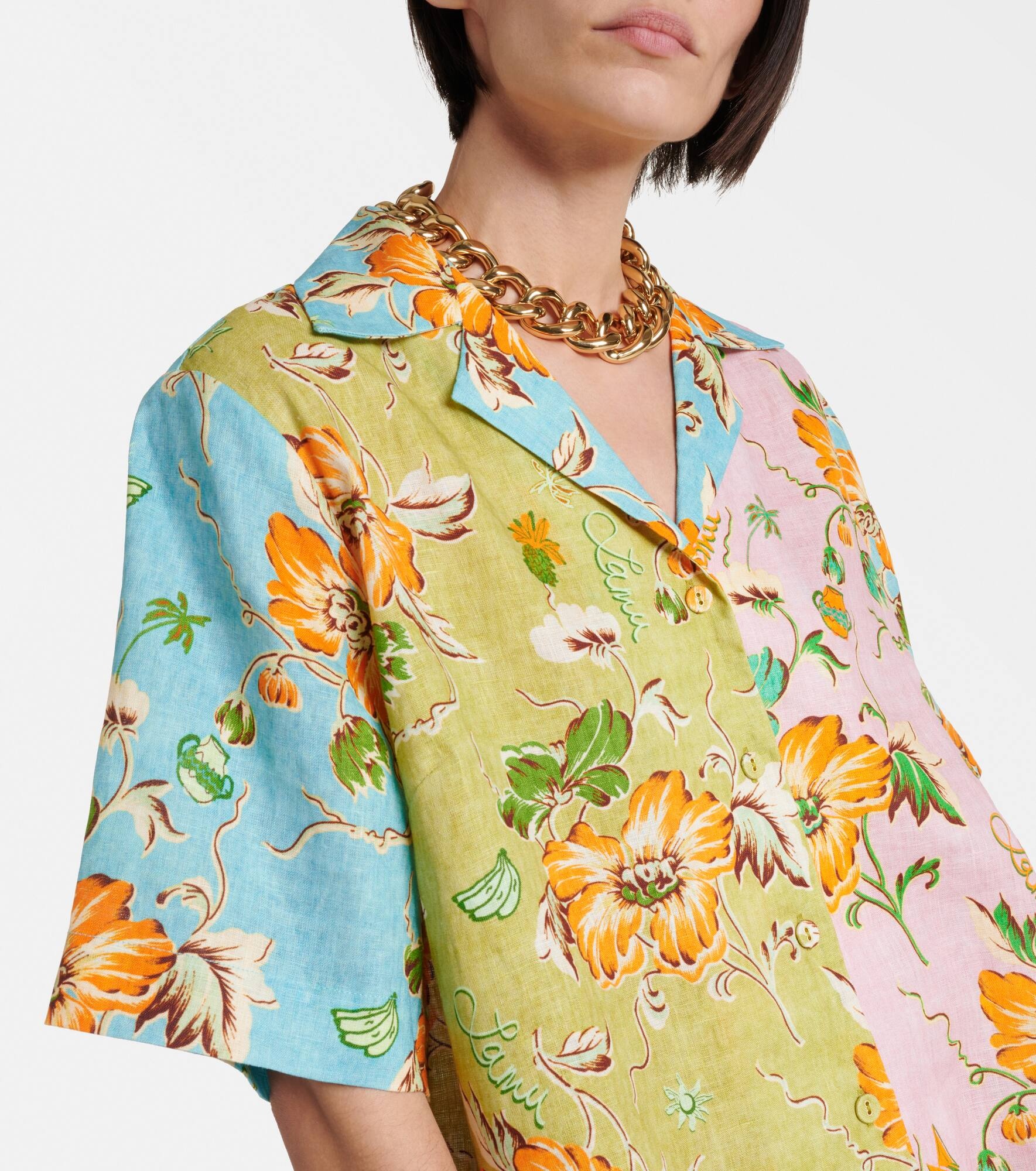 Printed colorblocked linen shirt - 4