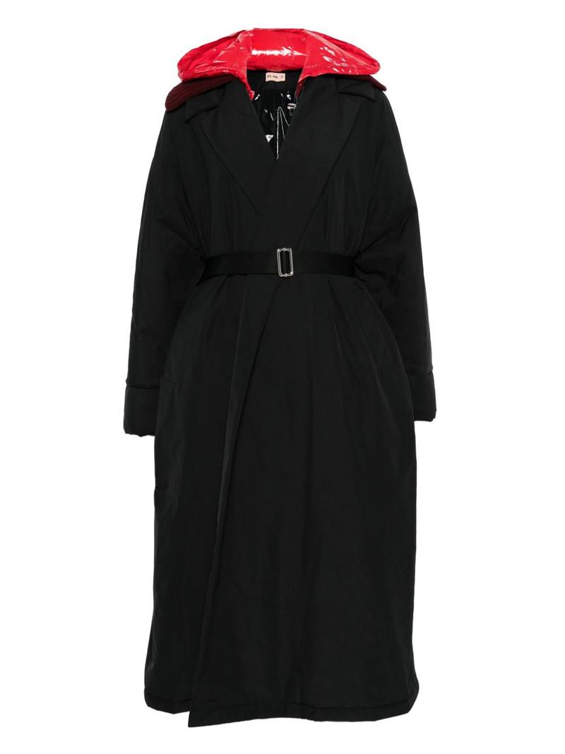 contrast-hood trench coat 1