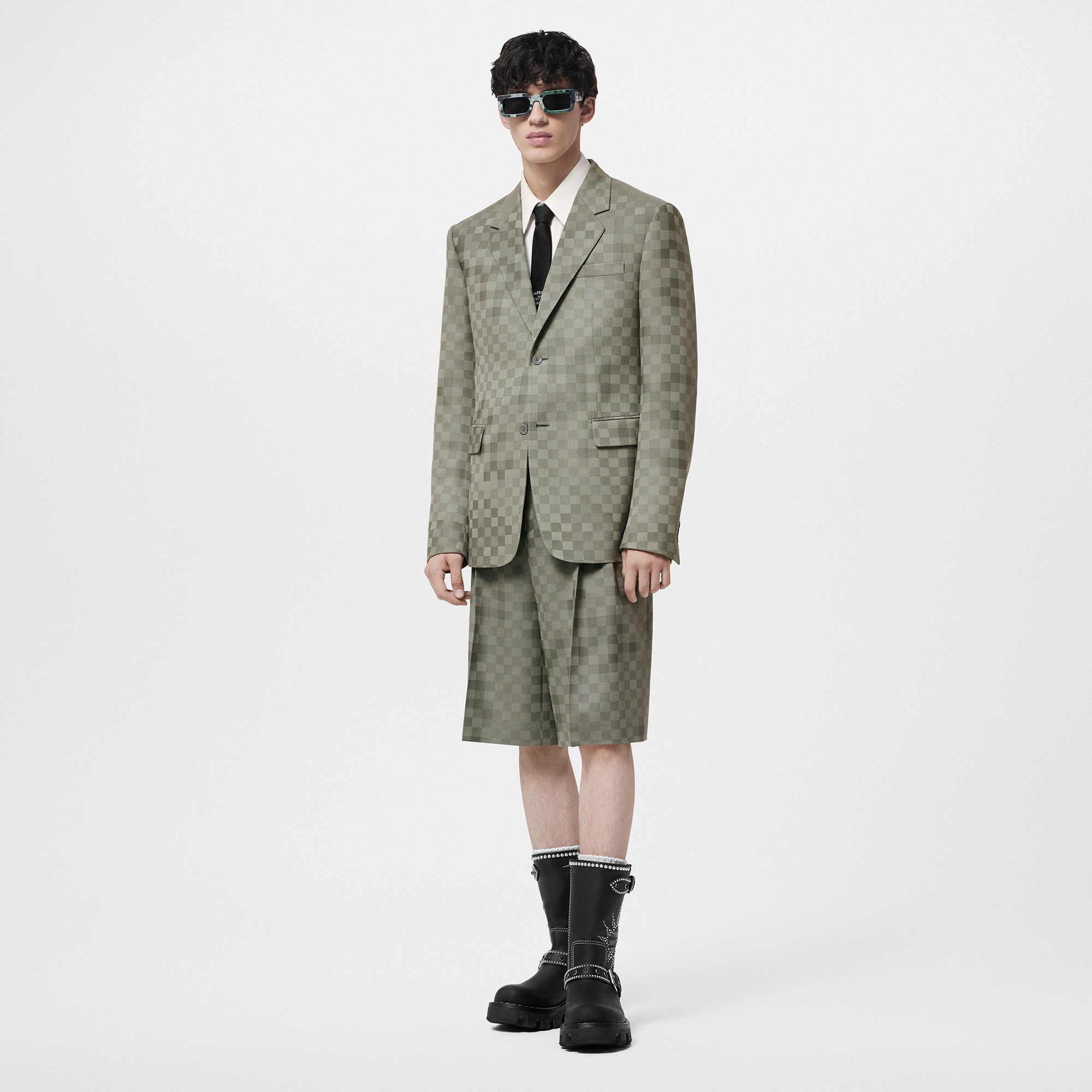 Tailored Wide Damier Wool Shorts - 4