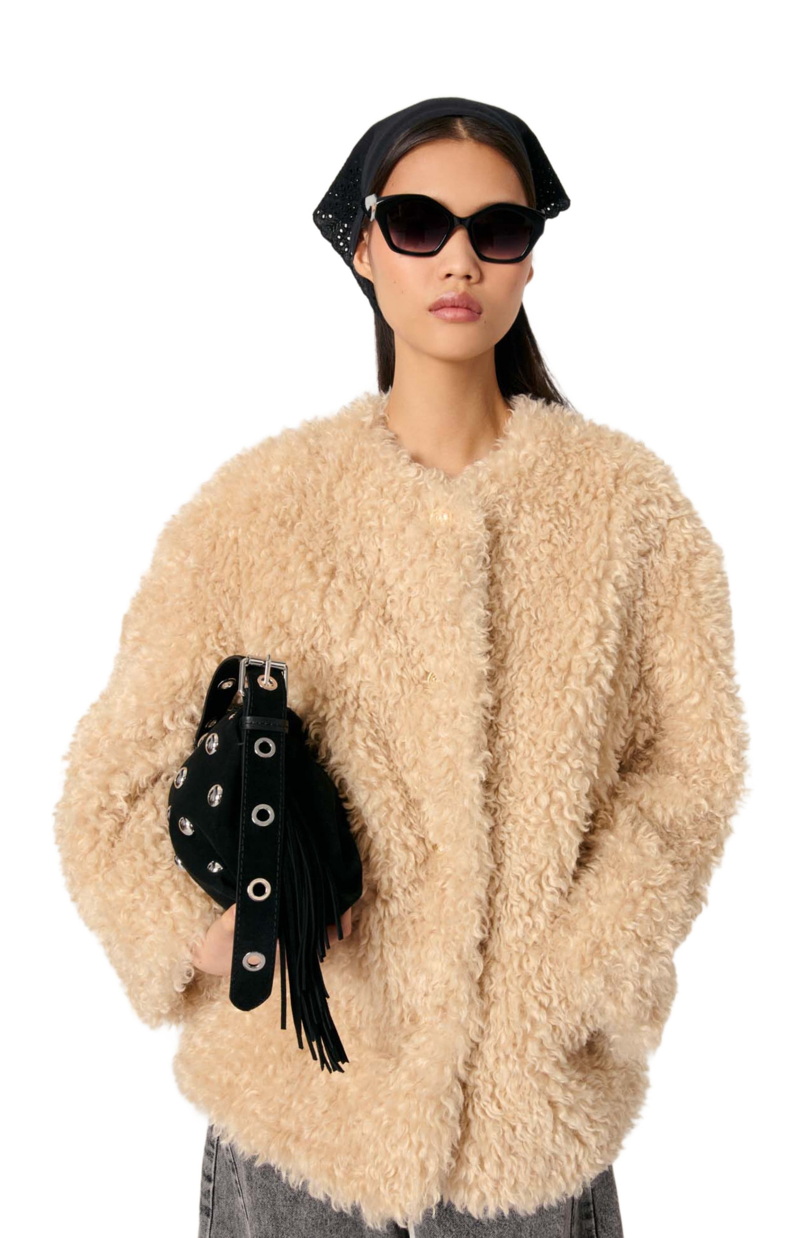 maje Short faux fur coat in Beige at Nordstrom - 7