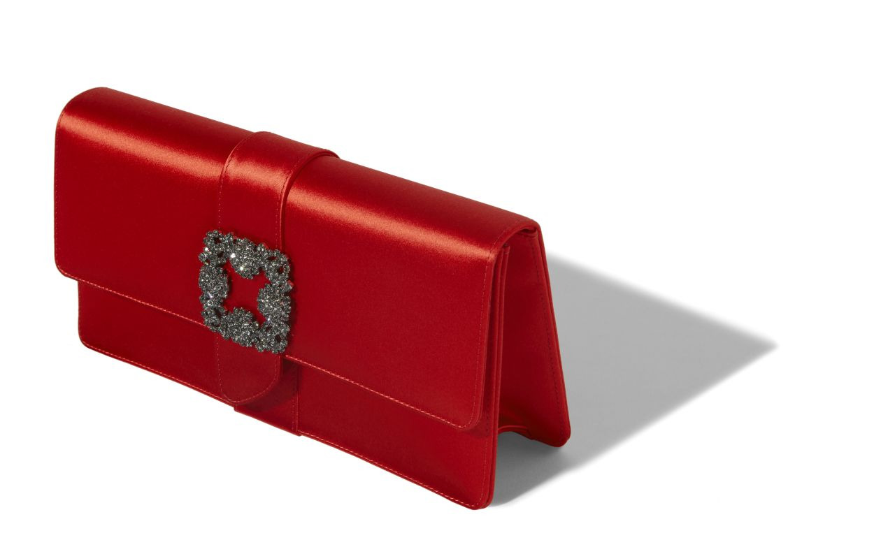 Red Satin Jewel Buckle Clutch - 2
