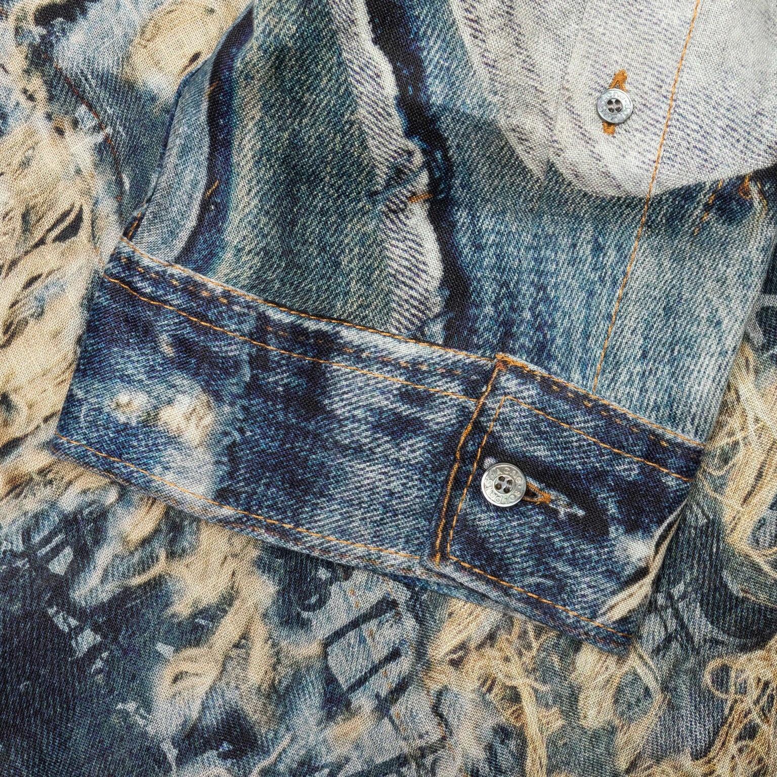 TROMPE L'OEIL DISTRESSED DENIM PRINT BUTTON UP FN-MN-SHIR000872 - DENIM BLUE - 4